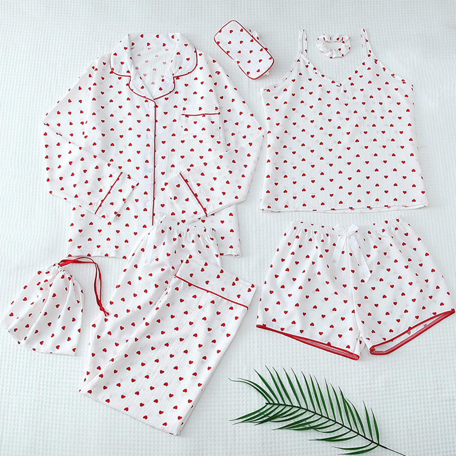 Women's Striped Sleepwear 7-Piece Pajama Set - Soft & Comfy Loungewear for Ladies - Loose Fit Spring Summer Pajamas - Perfect for Relaxing at Home, Sleepovers, and Vacation Getaways