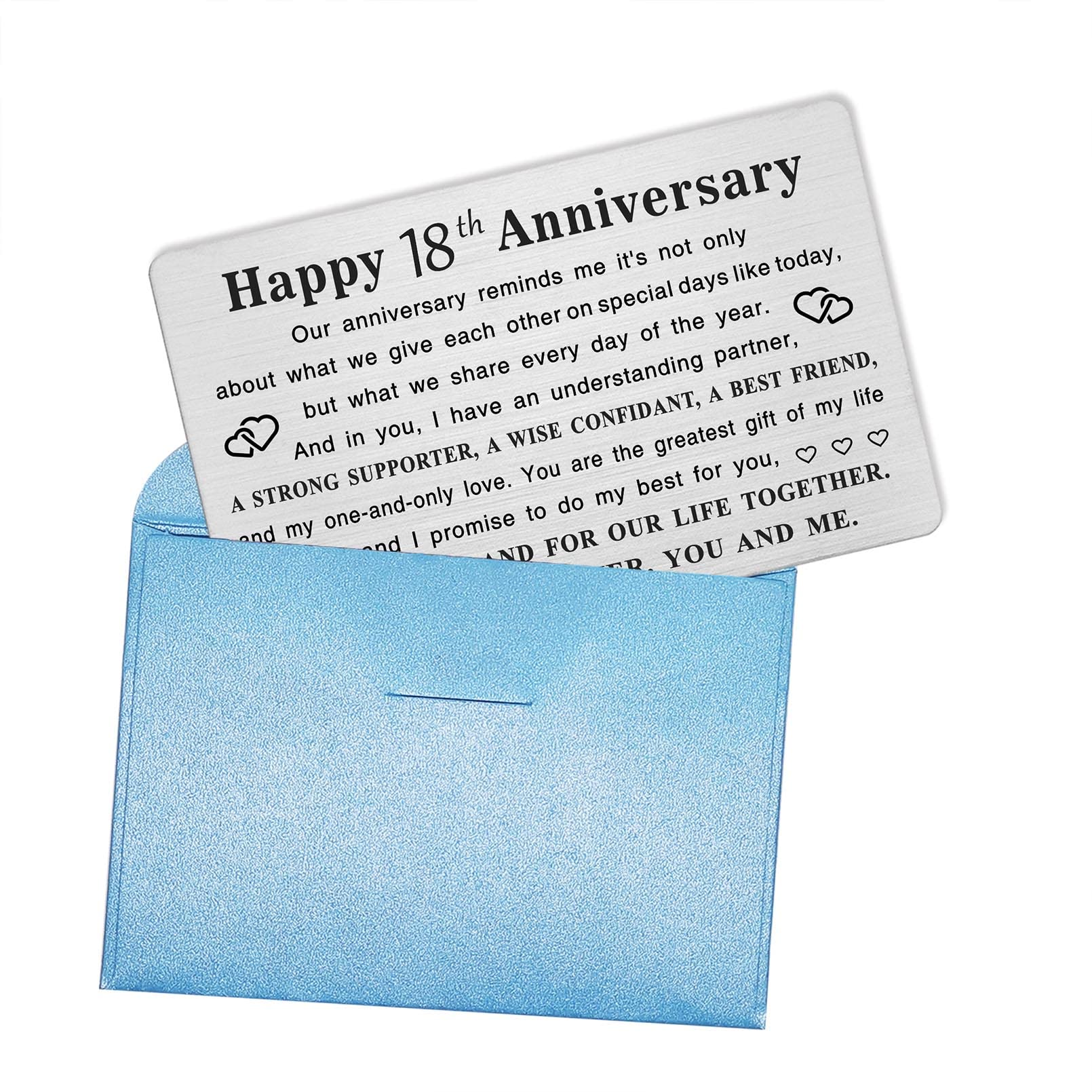 TGCNQ Metal Engraved 18 Year Anniversary Card - Elegant 18th Wedding Anniversary Gift for Husband, Wife, Couples - Personalized Keepsake for 18th Wedding Anniversary Decor - Perfect for Romantic Celebrations & Home Decor