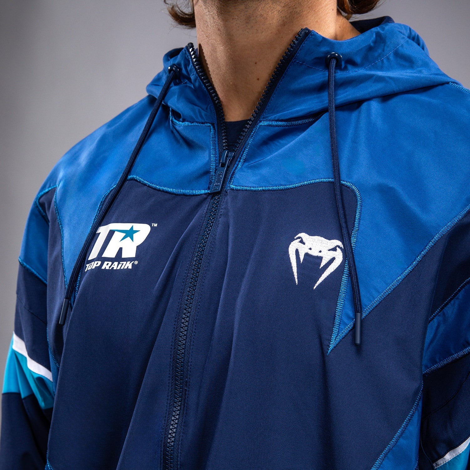 Venum x Top Rank Original Men's Hooded Tracksuit Jacket - Navy Blue MMA Training & Streetwear Hoodie for Gym & Casual Wear
