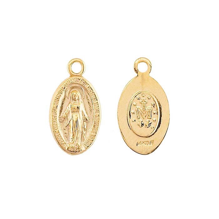 14K/40 Yellow Gold Filled Miraculous Medal Pendant Necklace with Loop - Religious Jewelry Gift for Baptism, First Communion & Everyday Wear