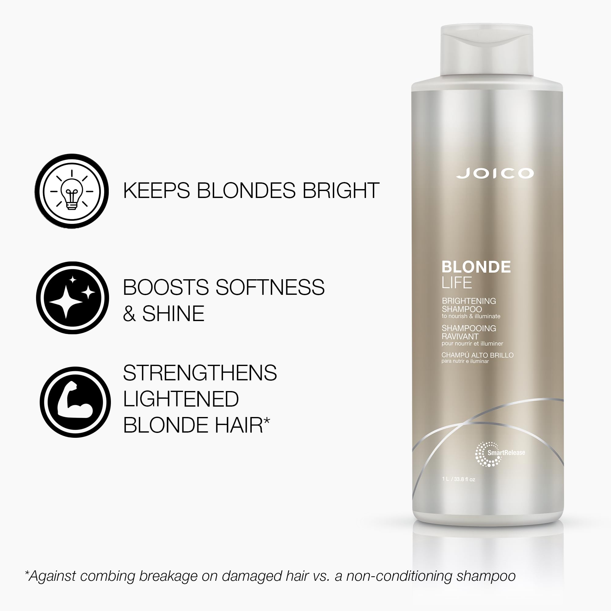Joico Blonde Life Brightening Shampoo & Conditioner Set - Sulfate-Free Purple Shampoo for Blonde Hair with Monoi & Tamanu Oil - Adds Softness, Smoothness & Shine - Perfect for Color-Treated & Highlighted Hair at Home or Salon Use