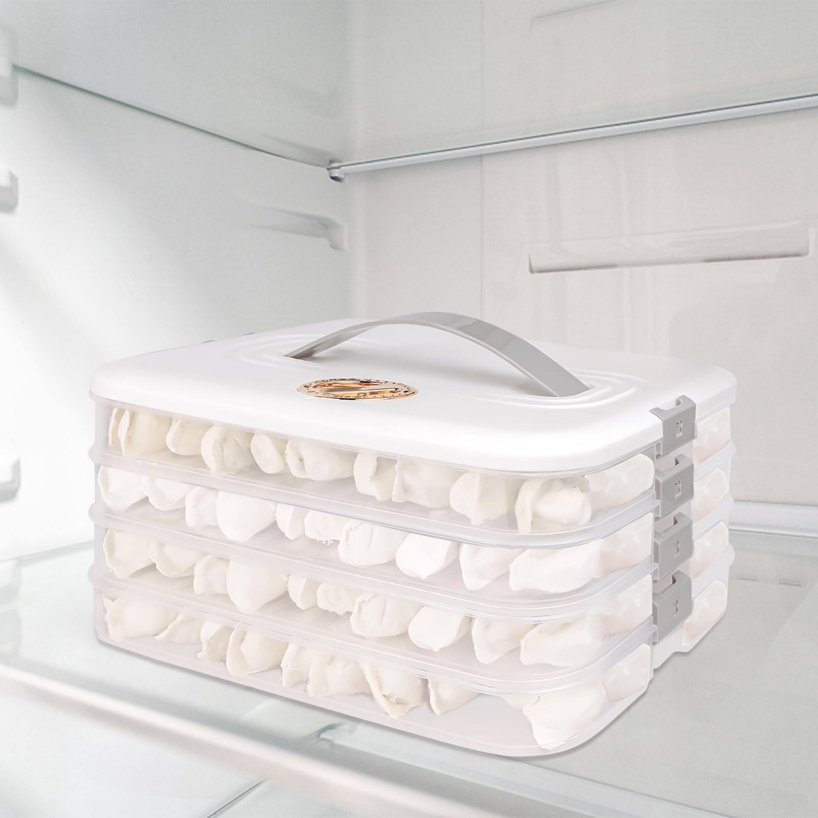 Liatinbo 4-Layer Airtight Cookie Carrier with Lid & Handle - Dessert Transport Container for Cookies, Dumplings, Cupcakes & Pastries - Perfect for Parties, Picnics & Bakery Storage (White)