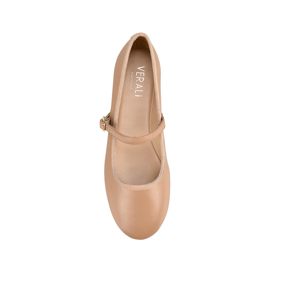 Bambi Mary Jane Flats for Women - Dark Camel Leather Shoes | Comfortable & Stylish Ballet Flats for Work, Office, and Casual Wear