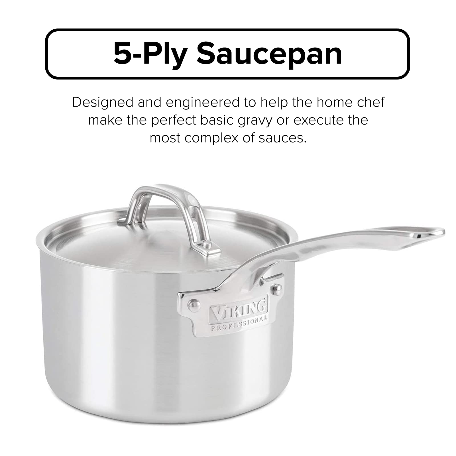 Viking Culinary Professional 5-Ply Stainless Steel Saucepan with Lid - 3 Quart Capacity, Dishwasher & Oven Safe, Compatible with All Cooktops Including Induction - Perfect for Soups, Sauces, and Everyday Cooking