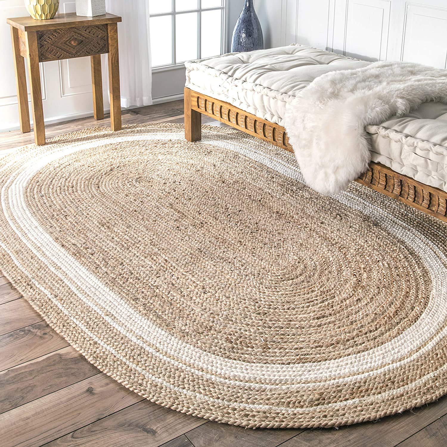 5x8 Feet Braided Oval Jute Rug - Vintage Handwoven Natural Fiber Area Rug for Living Room, Bedroom & Dining Room - Large Boho Chic Home Decor