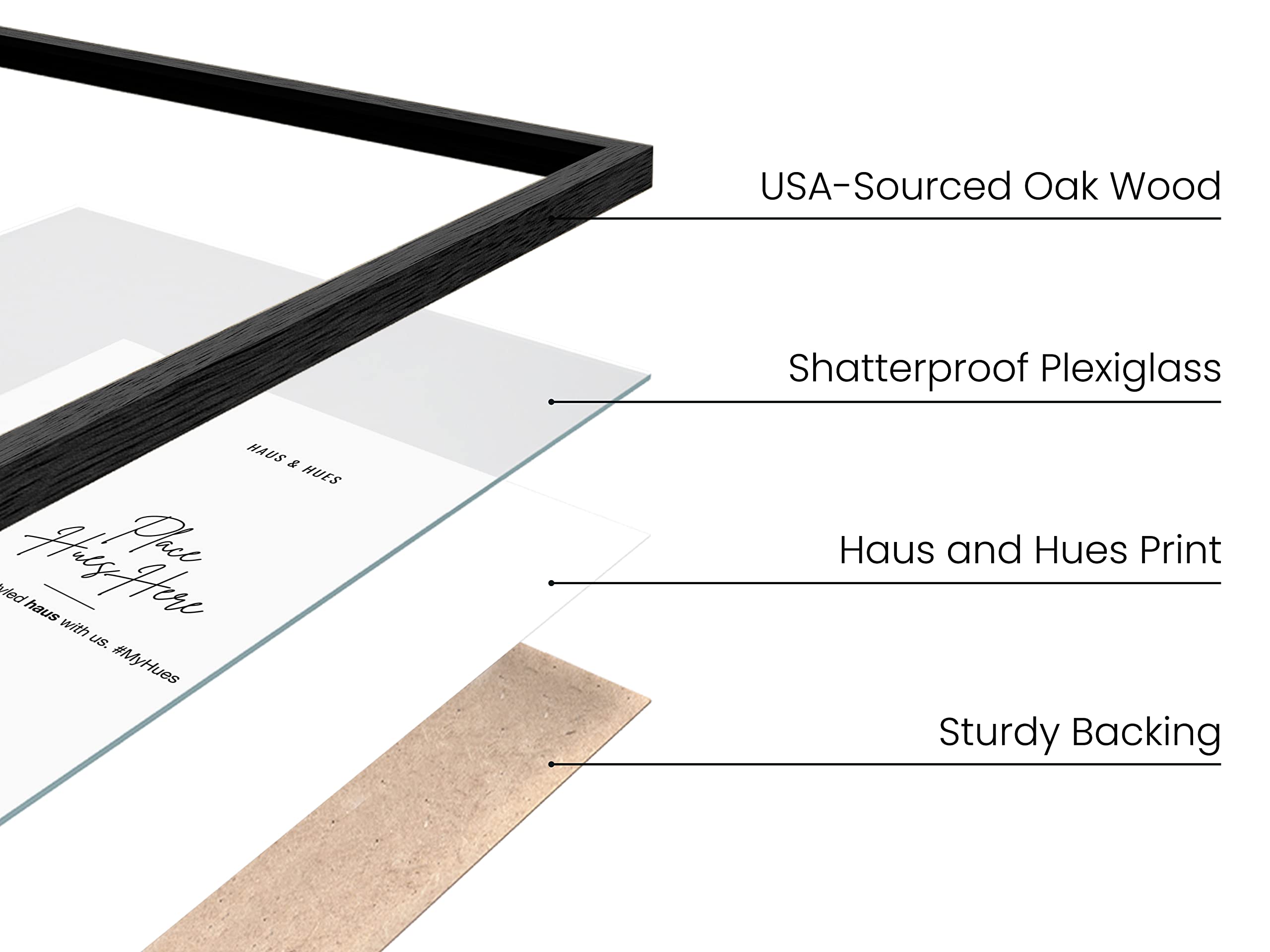 HAUS AND HUES 11x14 Black Oak Wood Picture Frames Set of 3 - 11x14 Poster Frames for Wall Art, Certificates, Photos | Modern Home Office Decor, Gallery Wall Display