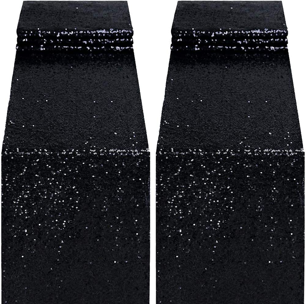 2 Pack Black Sequin Table Runners 12
