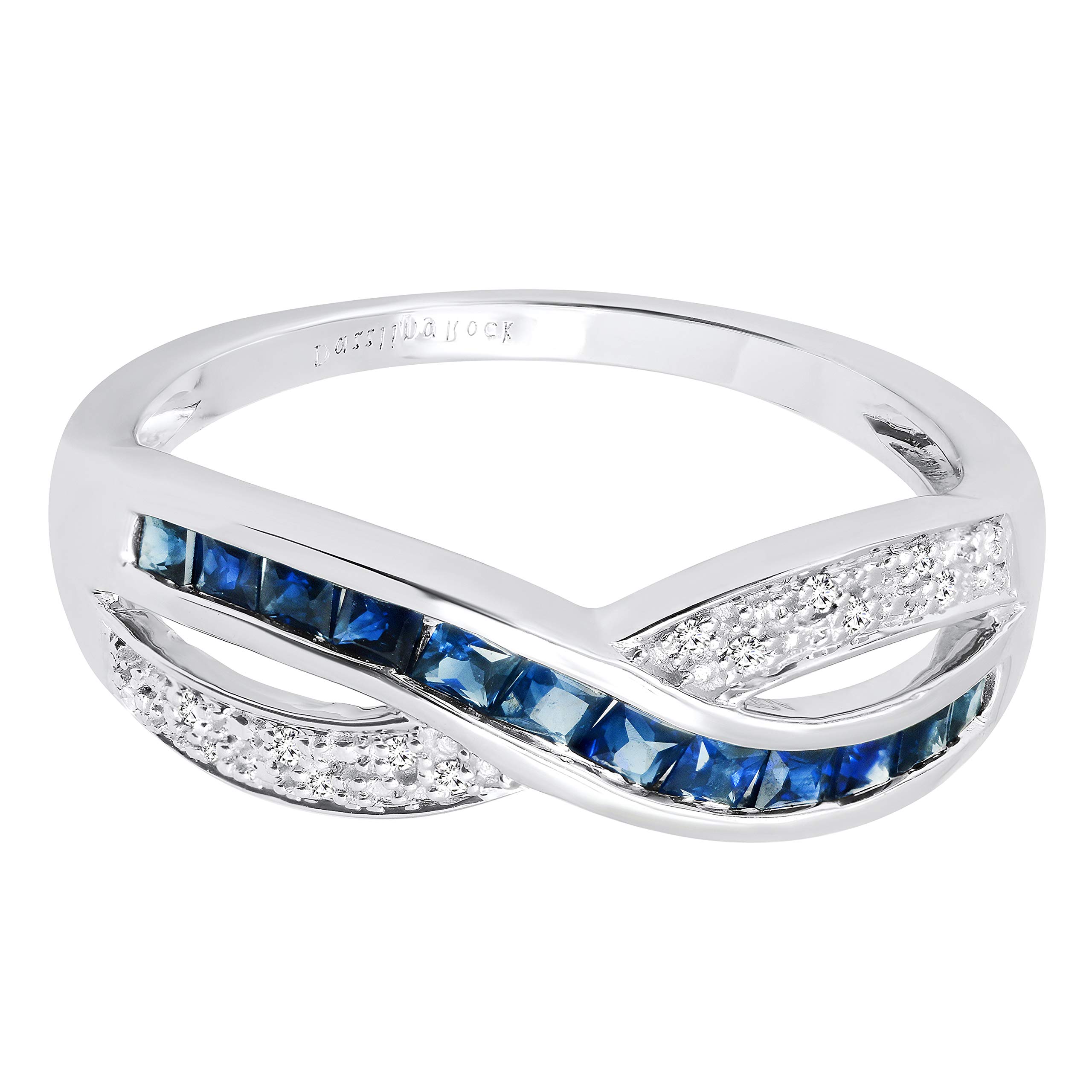 Dazzlingrock Princess Cut Gemstone & Round White Diamond Wedding Band for Women, 14K Solid White Gold Anniversary Ring - Perfect for Bridal, Engagement, and Special Occasions