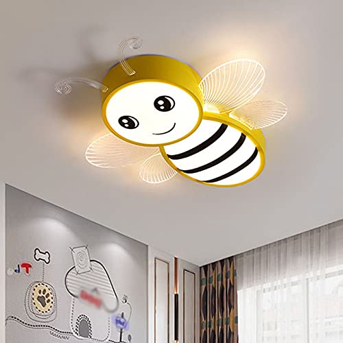 LITFAD Cartoon Bee LED Ceiling Light - Modern Macaron Flush Mount Chandelier for Nursery, Kids Room & Kindergarten - Energy Saving Creative Lighting for Girls Bedroom (Yellow) - Perfect for Children's Playroom, Daycare Center & Toddler Bedroom Decor