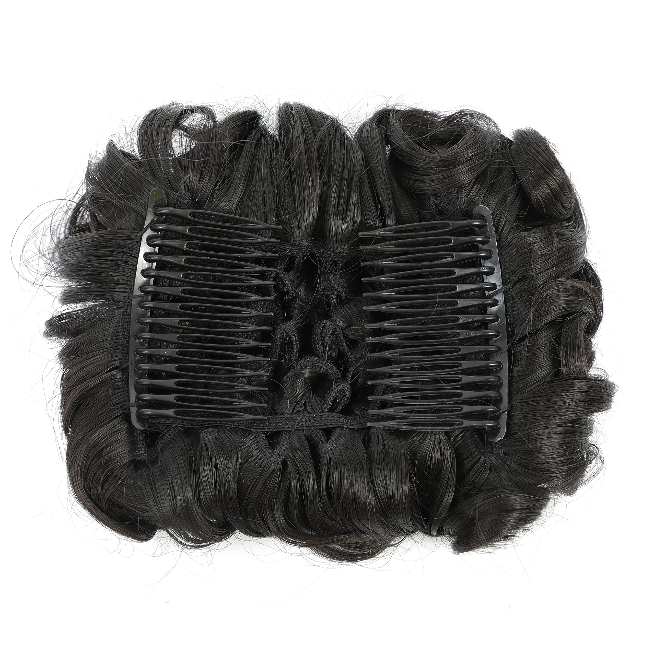 SWACC Short Messy Curly Clip-in Ponytail Extension - Natural Black Hair Bun for Women | Easy Stretch Hair Combs, Scrunchie Chignon Tray | Perfect for Parties, Weddings & Everyday Styling