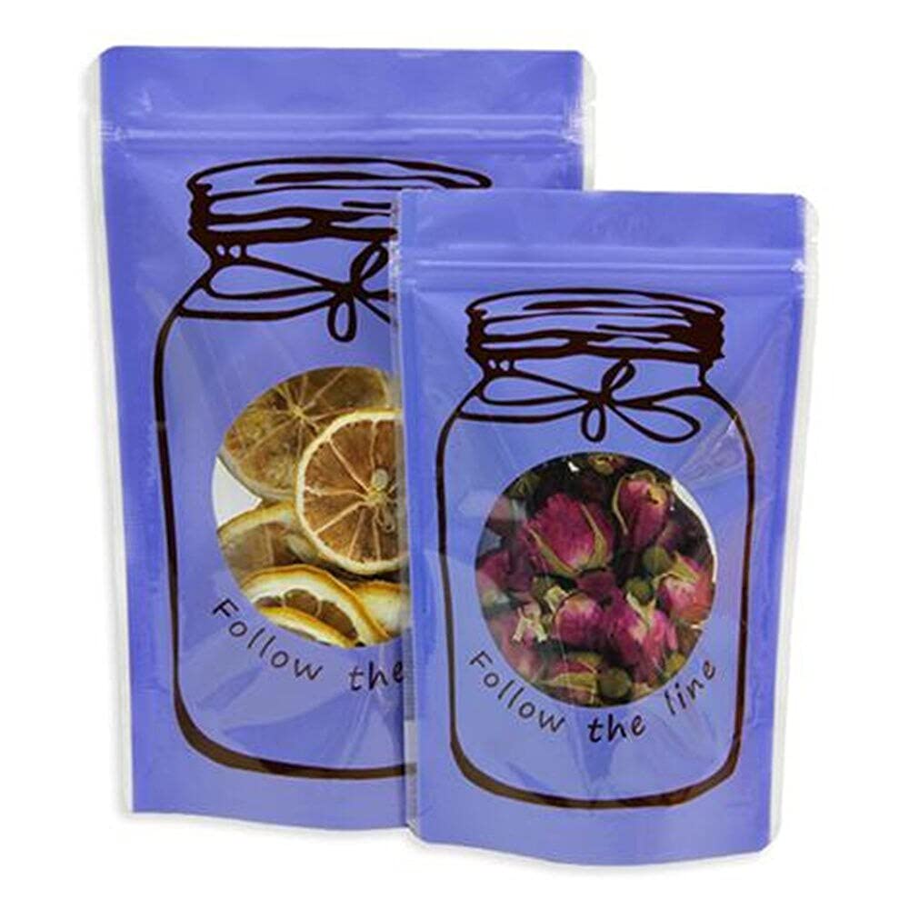 100Pcs 12x19cm Reusable Self-Seal Ziplock Doypack Bags - Moisture Proof Clear Plastic Pouch for Snacks, Candy, Coffee, Tea & Dry Food Storage | Airtight Zip Lock Packaging for Home, Office & Travel Use