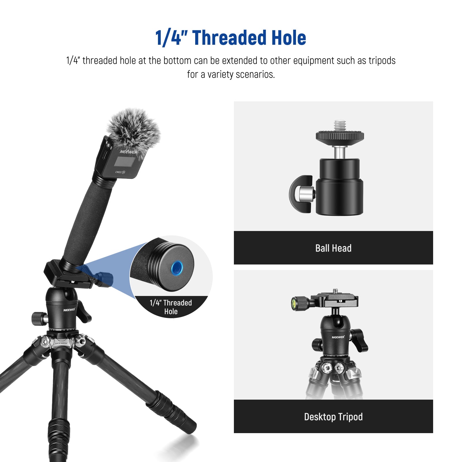 NEEWER Telescoping Interview Microphone Handle for Rode Wireless Go - Adjustable Boom Pole for Podcasting, Vlogging & Live Streaming - Perfect for YouTube, TikTok & Studio Recording