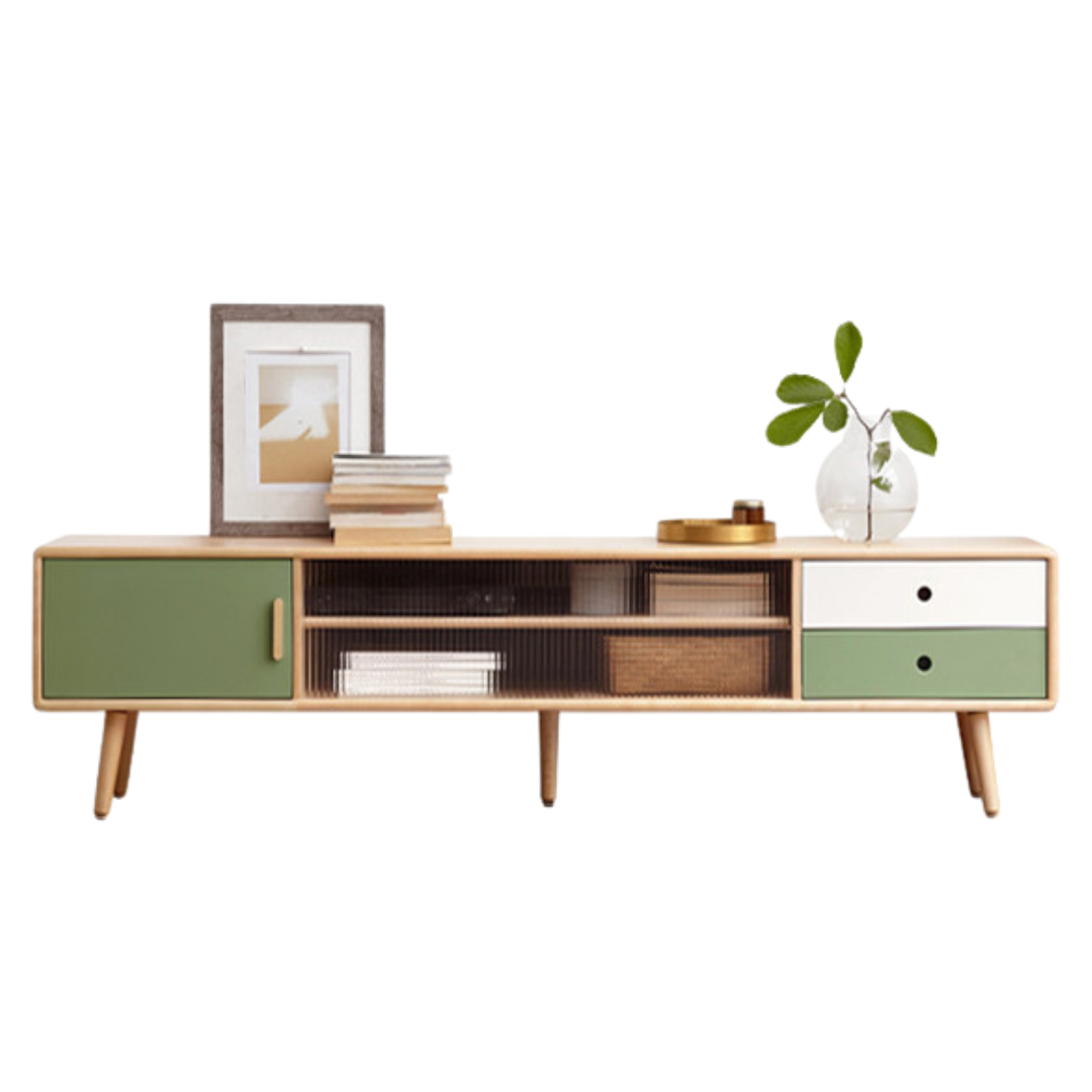 Solid Beech Wood TV Stand - Rustic Forest Style Media Console for Living Room, Bedroom & Home Theater