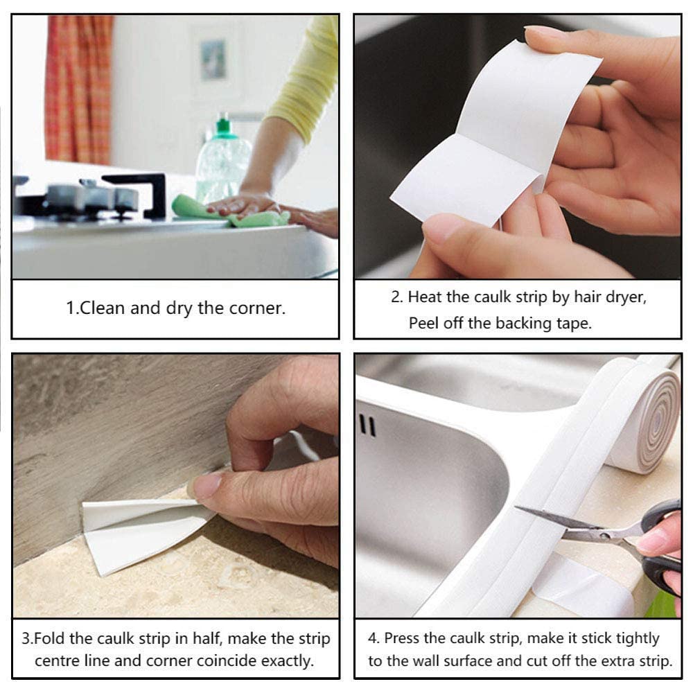 Self-Adhesive Caulk Strip for Bathtub - Waterproof Caulking Tape for Kitchen Countertop, Sink, Bathroom & Toilet Sealing (3.2M x 3.8CM) - Oil-Resistant Edge Protector for Floor Wall Joints | Perfect for DIY Home Repair & Water Leak Prevention