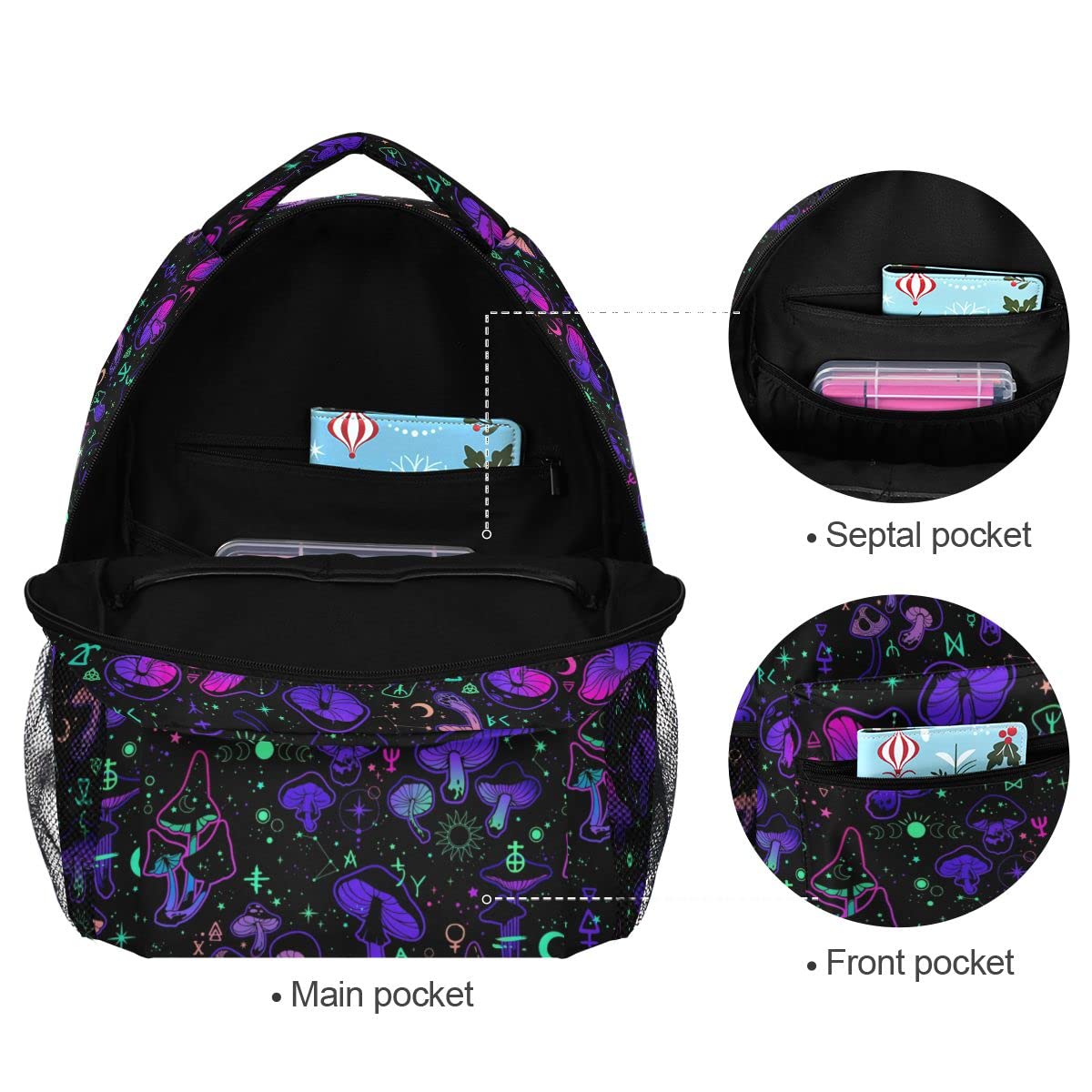 Magic Mushroom Moon Stars Witch Boho Backpack - Lightweight Laptop School Bookbag for Men, Women & Kids | Perfect for College, Travel & Everyday Use