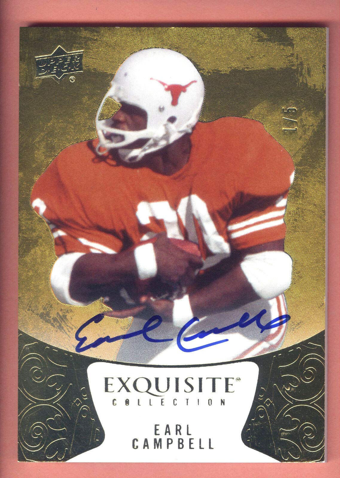 2014 Exquisite Yellow Spectrum #27 Earl Campbell On Card Autograph #1/5 TEXAS - Rare Football Trading Card for Collectors & Sports Memorabilia Enthusiasts