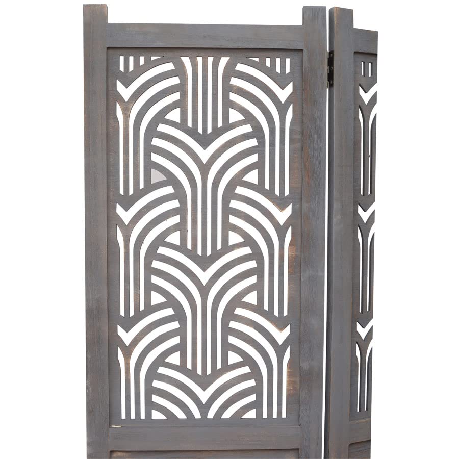 Legacy Decor 3-Panel Wooden Room Divider with Rustic Decorative Cutouts in Gray - Perfect for Home Office, Living Room & Bedroom Privacy