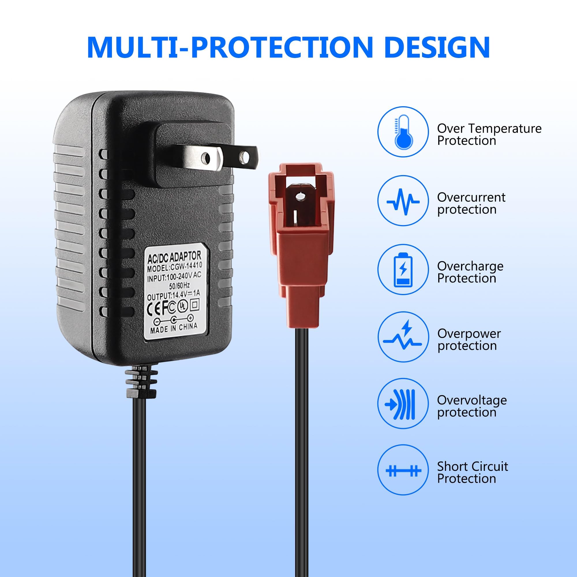 12V Ride On Toy Battery Charger with Square Plug - 12 Volt Power Adapter for Kids Electric Cars, Ride On Toys & Wire Harness Connector - Perfect for Charging Children's Ride-On Vehicles, Power Wheels & Outdoor Toys