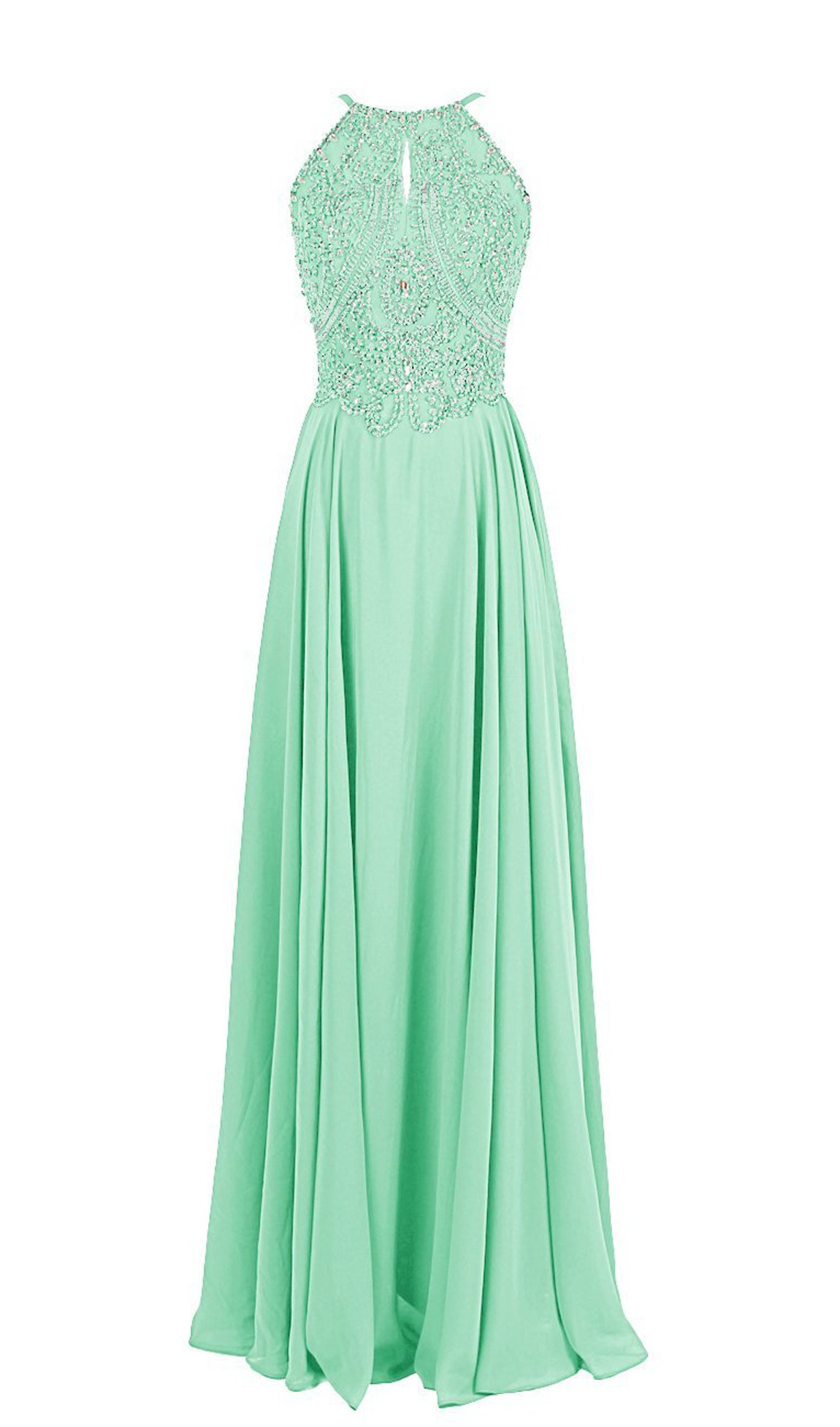 Elegant Long Chiffon Prom Dress with Beaded Bodice & Straps - BD100 | Formal Evening Gown for Homecoming, Wedding Guest & Special Occasions