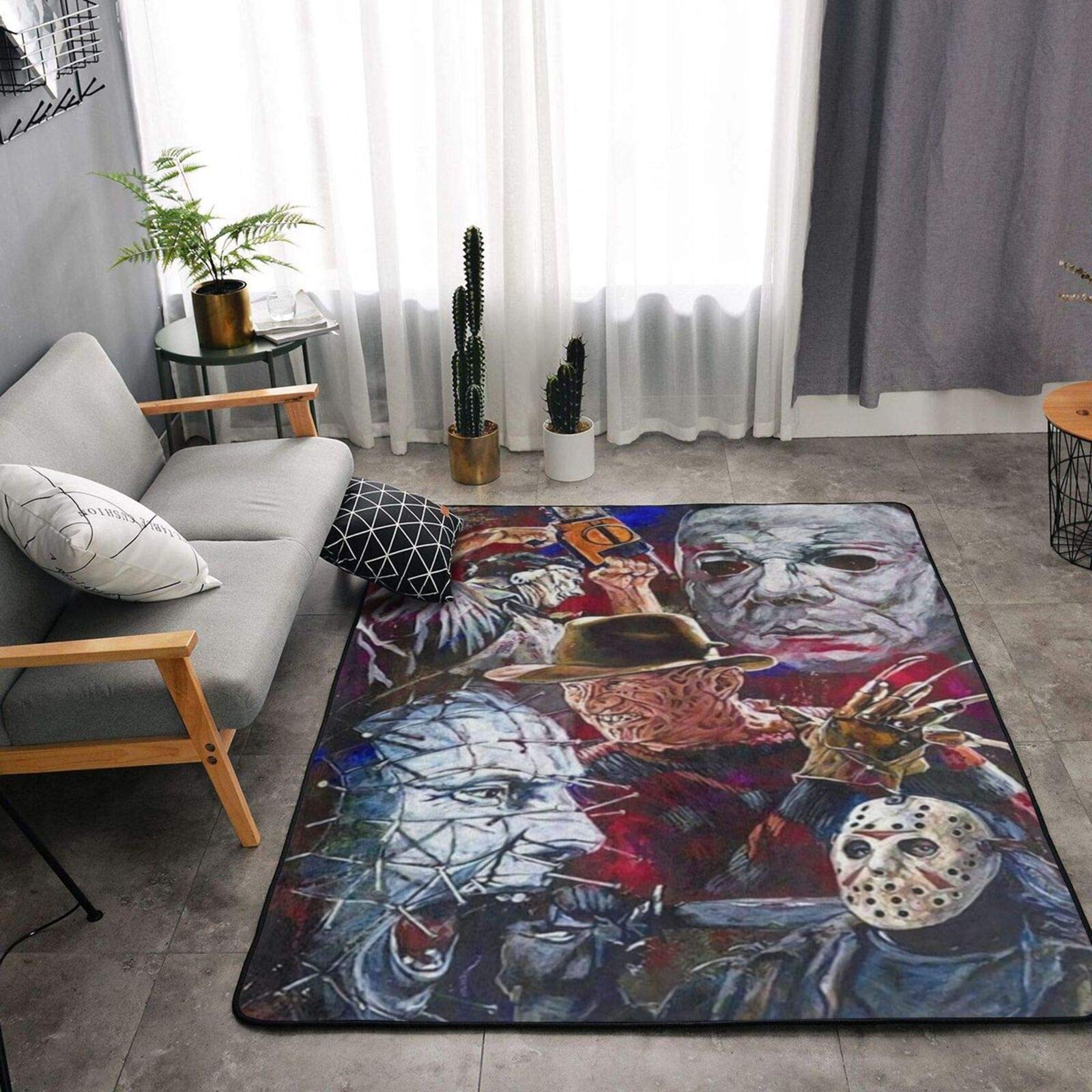 Halloween Horror Movie Characters Non-Slip Area Rug - Soft Fuzzy Indoor Carpet (63x48 Inches) for Kids Room, Nursery, Bedroom, Living Room & Dorm Decor - Perfect for Halloween Parties, Movie Nights & Spooky Home Decor