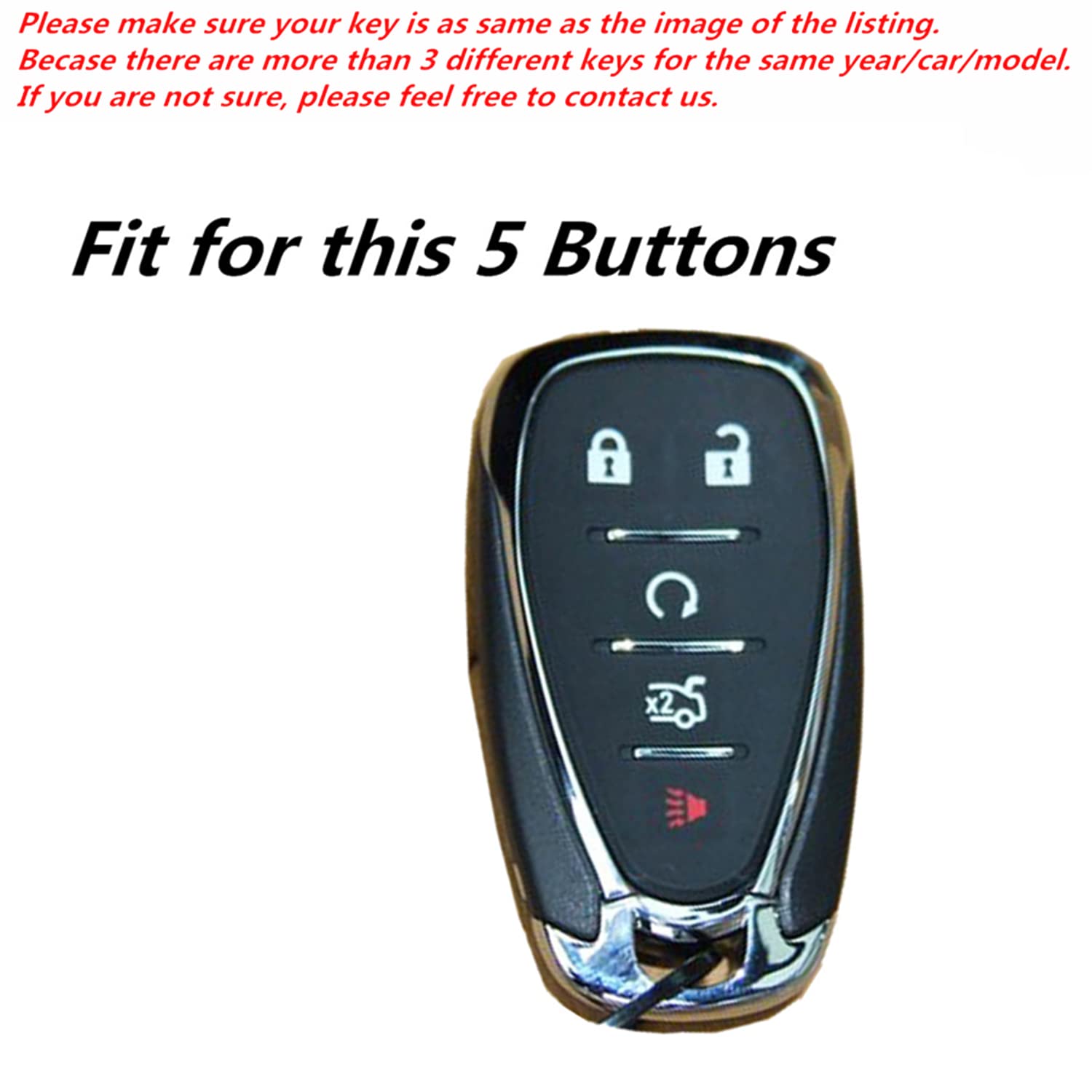 Genuine Leather Smart 5-Button Key Fob Case Cover with Chain for Chevrolet Camaro Cruze Equinox Malibu Limited Sonic Spark Traverse - Black | Premium Car Key Protection for Daily Use & Travel