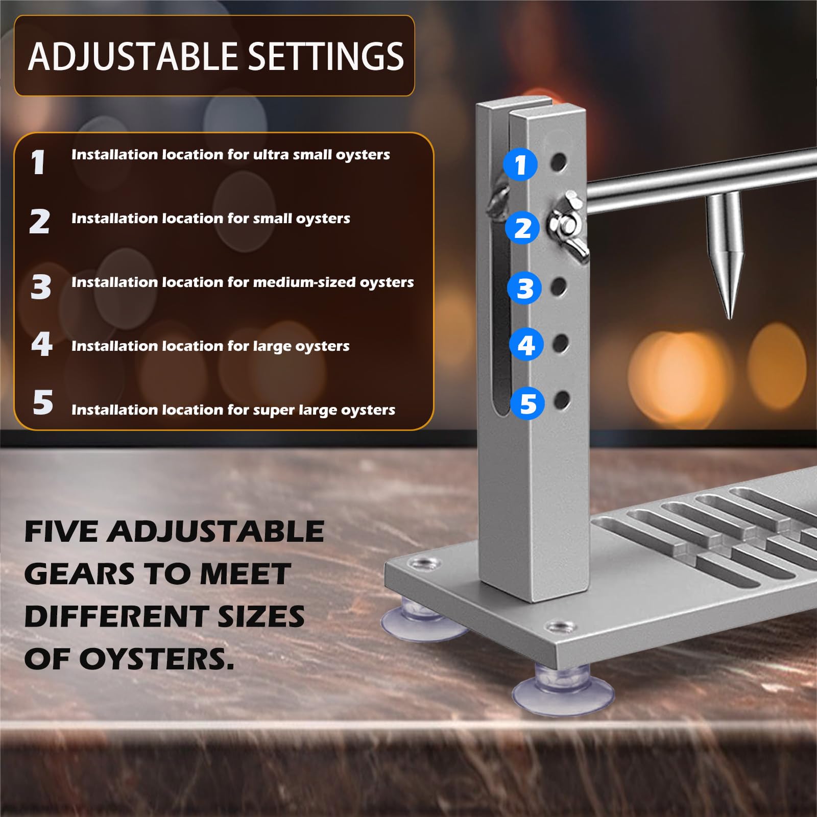 Premium Stainless Steel Oyster Shucker Tool Kit - Heavy Duty Clam Opener with Adjustable Blade, Non-Slip Suction Base, Protective Gloves & G-Clip - Perfect for Home Kitchen, Seafood Restaurants & Beachside Oyster Parties