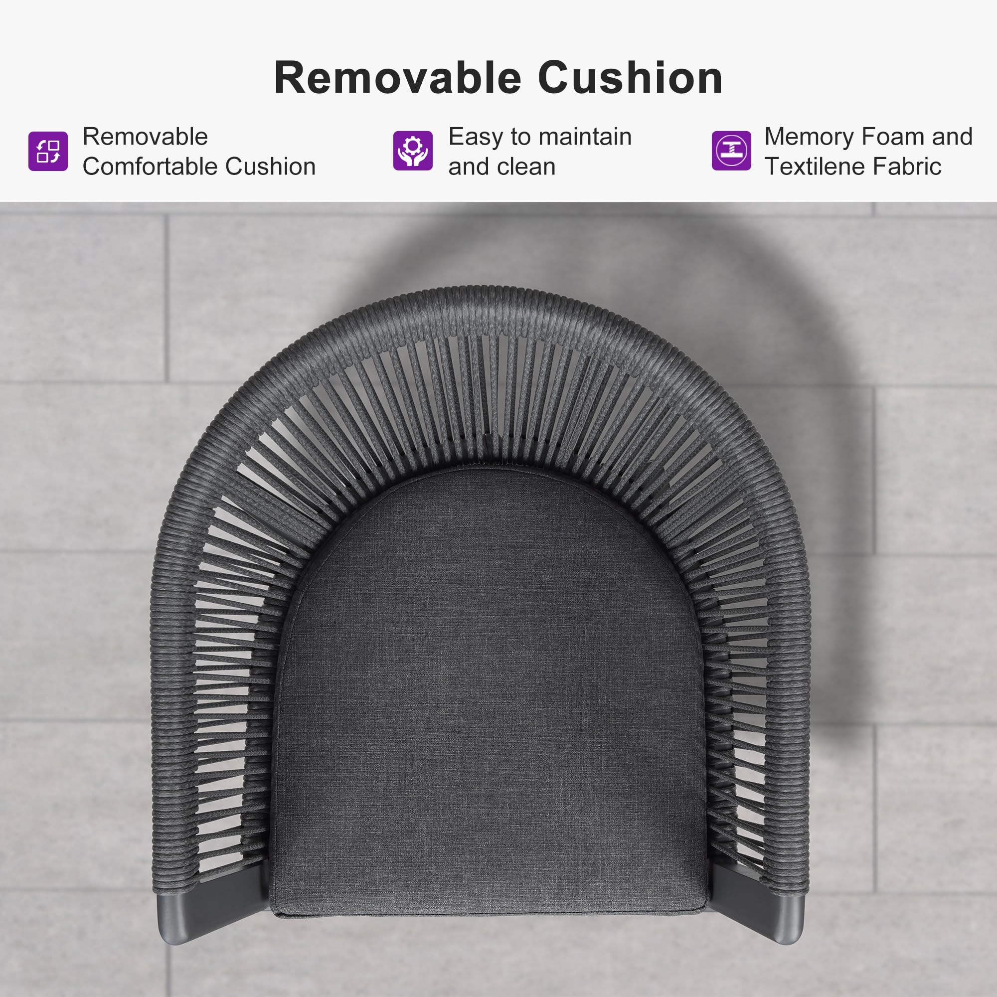 PURPLE LEAF 2-Piece Rattan Bar Stool Set with Cushions - Counter Height Outdoor/Indoor Bar Chairs for Kitchen, Backyard, Poolside & Patio (Grey) | Perfect for Entertaining, Dining & Relaxing