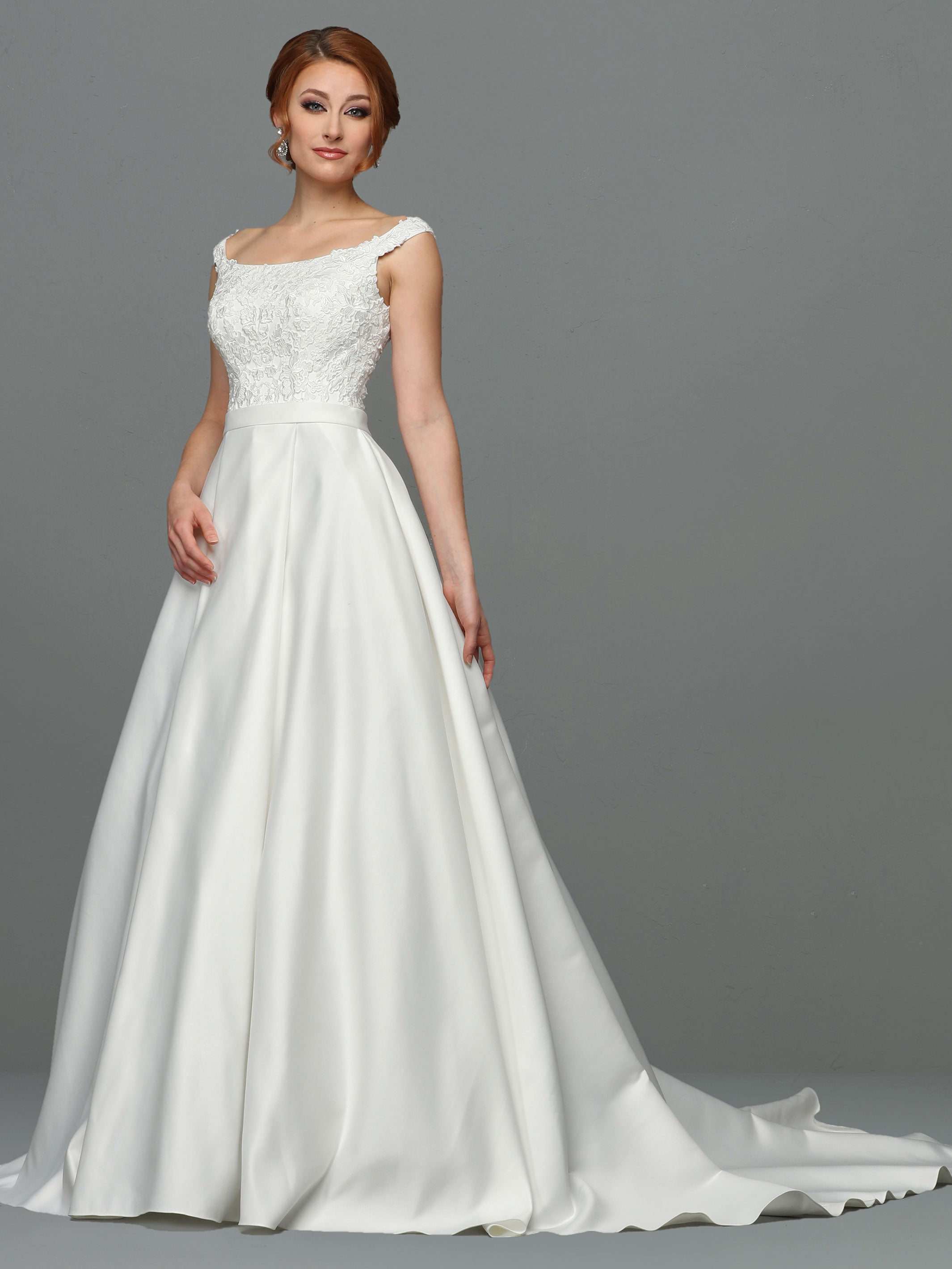 Audrey Elegant Lace and Satin Ball Gown Wedding Dress with Pockets - Perfect for Bridal, Prom, Formal Events & Photo Shoots