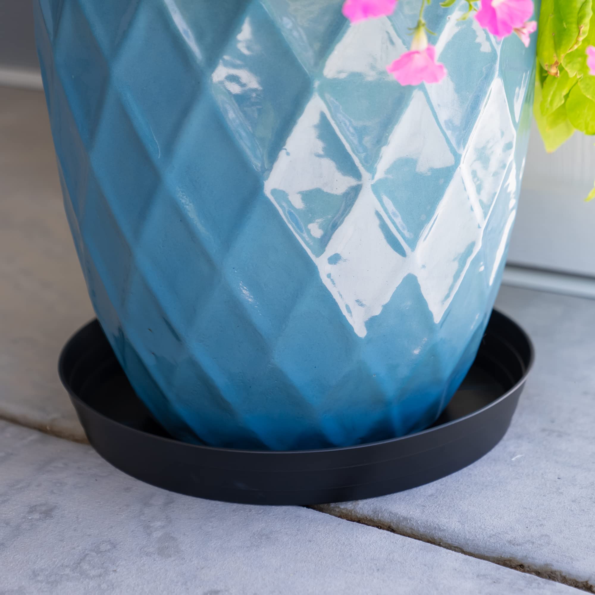 16 Inch Large Plant Saucers for Potted Plants - Extra Deep Drip Trays with Felt Mat for Floor Protection - Plastic Plant Trays for Indoor Use (No Holes) - 16W x 2.25D in - Perfect for Houseplants, Flower Pots, and Indoor Gardening