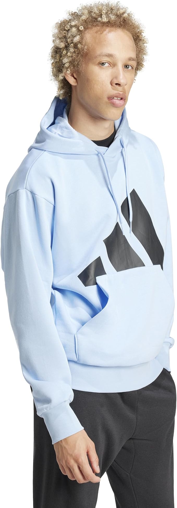 Adidas Men's Big Logo Fleece Hoodie - Soft & Warm Blue Pullover for Casual Wear, Gym, and Outdoor Activities