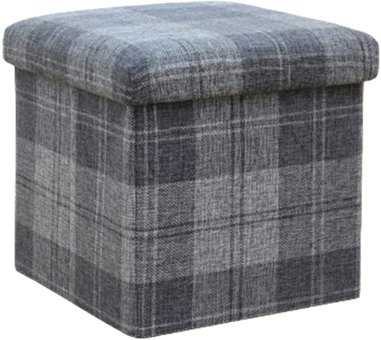 Vintage Plaid Cotton Linen Storage Ottoman Cube - Foldable Small Ottoman with Storage for Living Room, Bedroom & Dorm | Multi-Purpose Seating & Home Decor (Color: B)