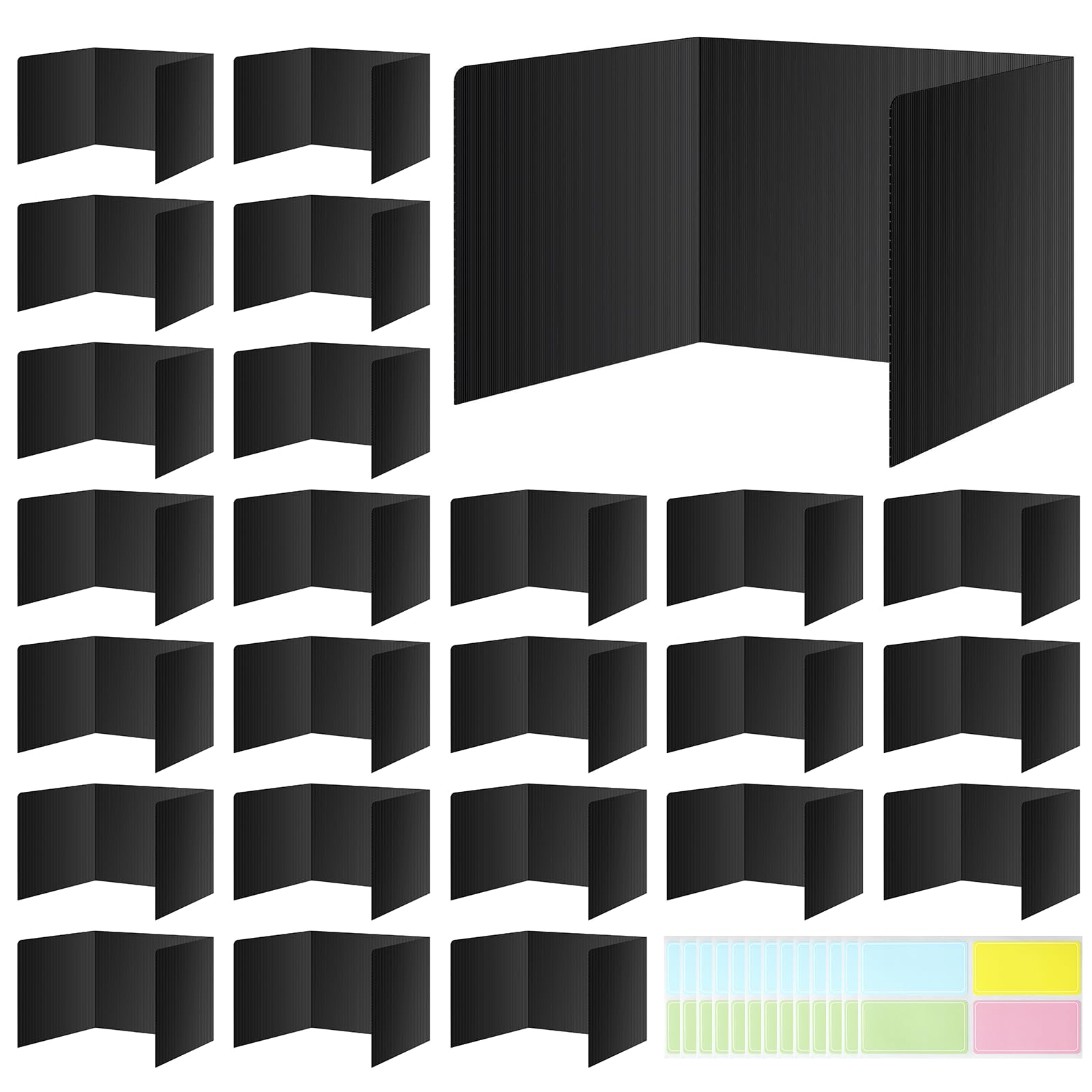Kartols 24-Pack Black Plastic Privacy Folders for Students - Classroom Desk Dividers & Teacher Supplies - Easy-to-Clean Privacy Shields for Study, Testing & Organized Workspaces