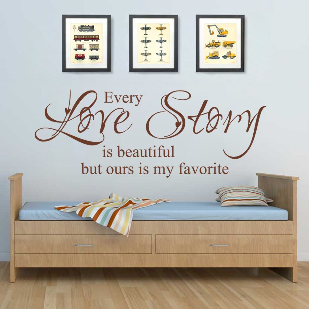Every Love Story Is Beautiful But Ours Is My Favorite - Romantic Vinyl Wall Decal for Bedroom, Inspirational Home Decor in Dark Brown (Small) - Perfect for Couples' Bedroom, Nursery, or Wedding Gift