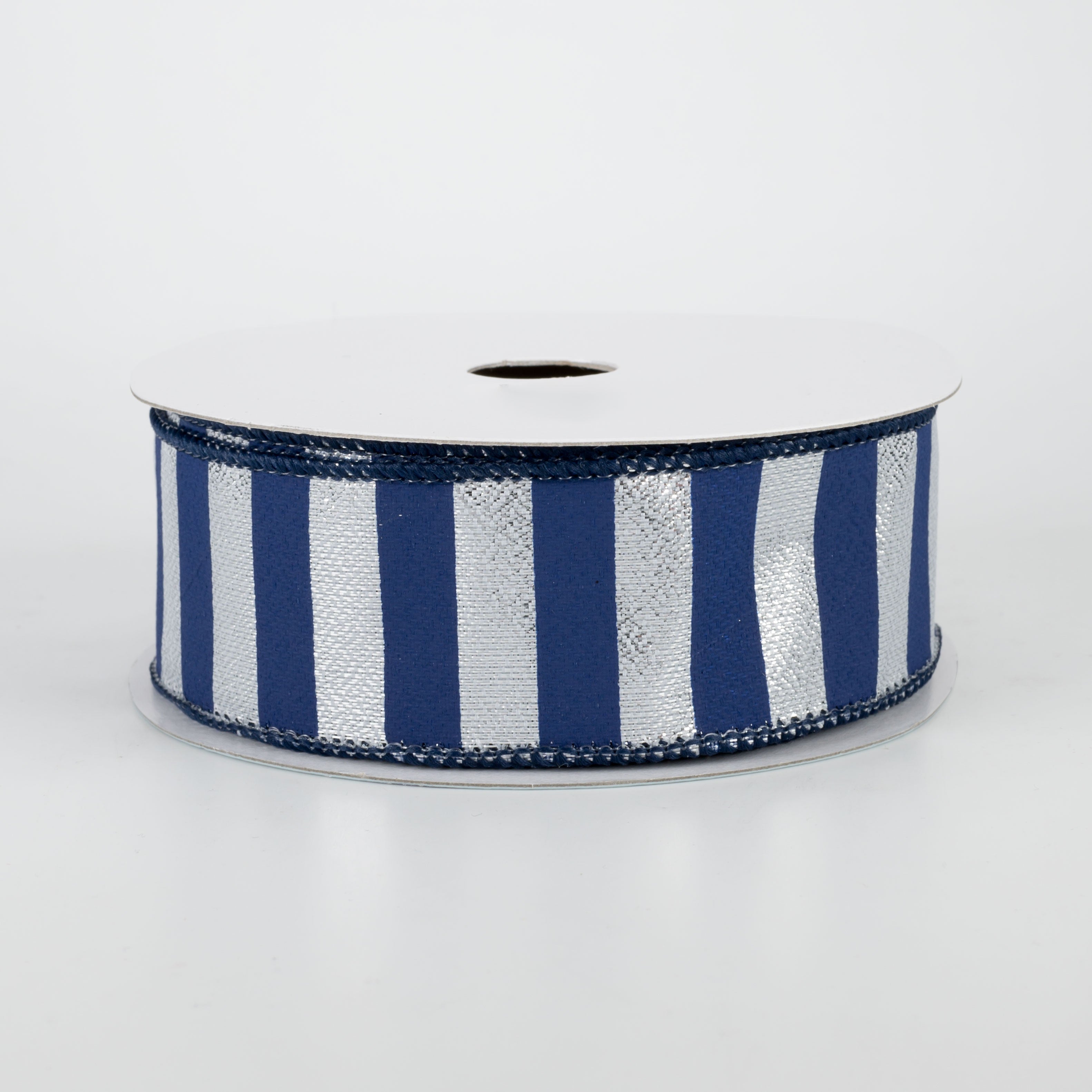 1.5 Inch Medium Stripe Ribbon - Metallic Silver & Navy Blue (10 Yards) for Gift Wrapping, Crafts, and DIY Decorations