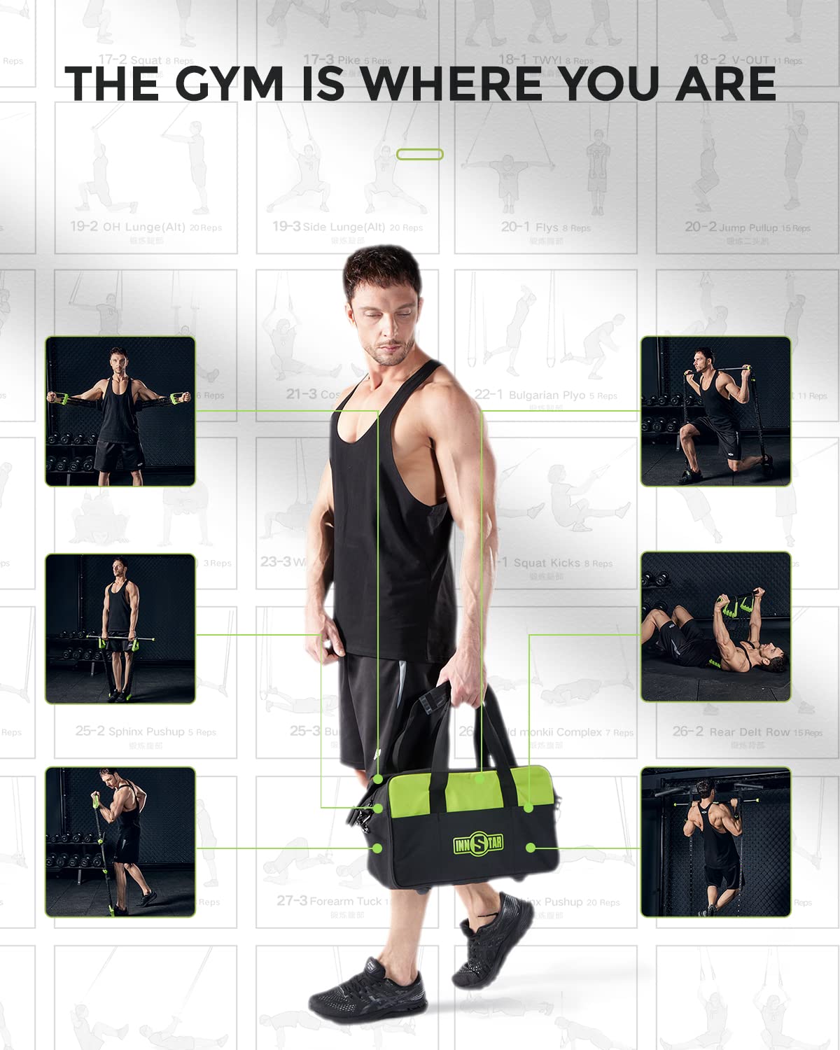 INNSTAR Resistance Bands Set with Handles & Workout Bar - Home Gym Equipment for Full Body Training | Strength Training, Physical Therapy & Yoga Accessories