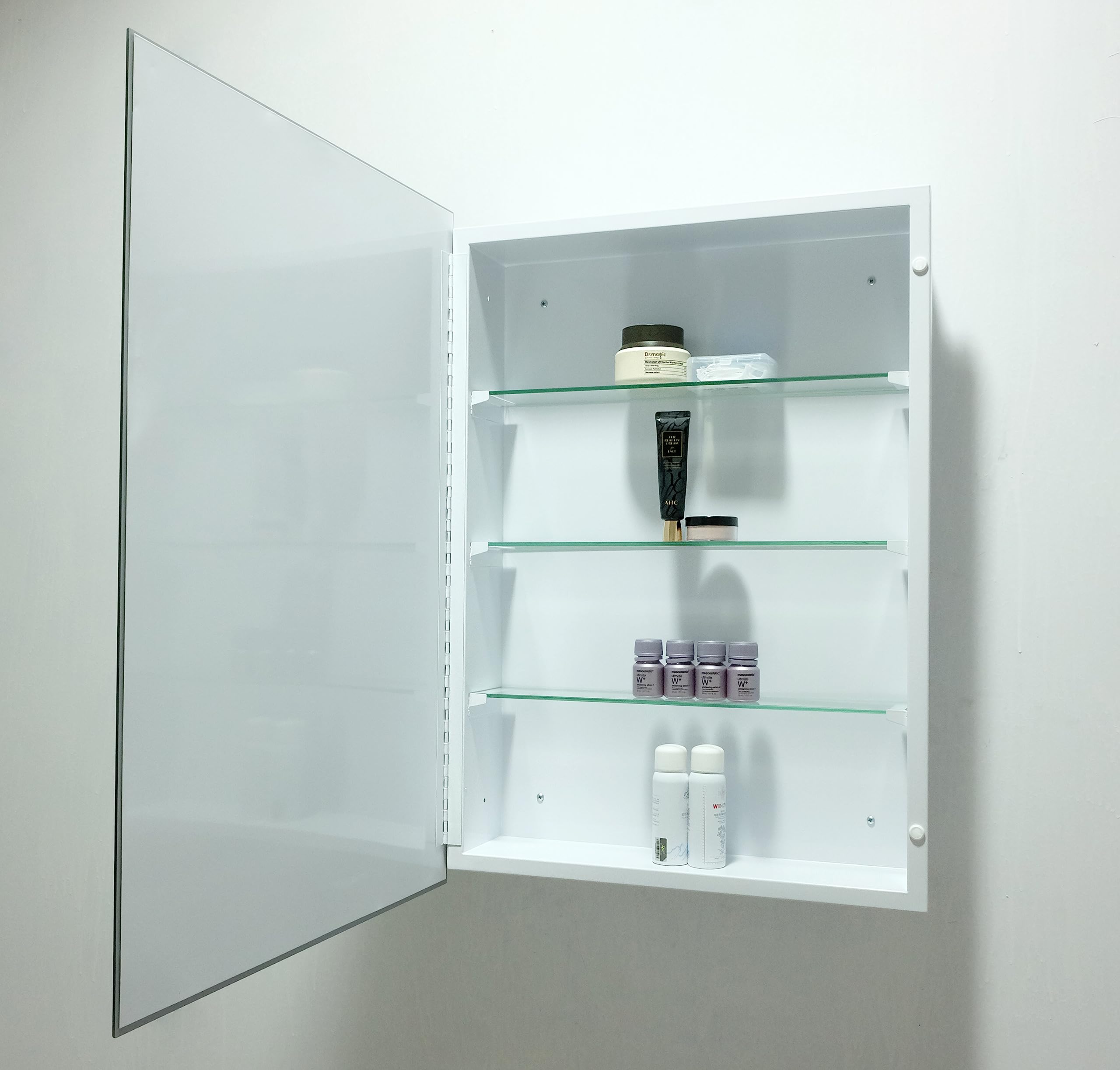 14x24 Inch Frameless Medicine Cabinet with Beveled Mirror - Wall Mounted Bathroom Storage for Toilet & Kitchen - Recessed or Surface Mount Installation - Perfect for Small Spaces & Modern Bathrooms