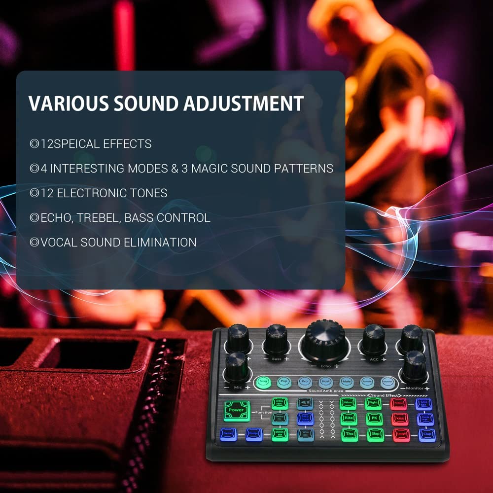 Professional Bluetooth Live Sound Card & Audio Mixer with Multiple Sound Effects - External Voice Changer for PC, Smartphone, Streaming (Perfect for Podcasting, Gaming, Karaoke & Live Broadcasting)