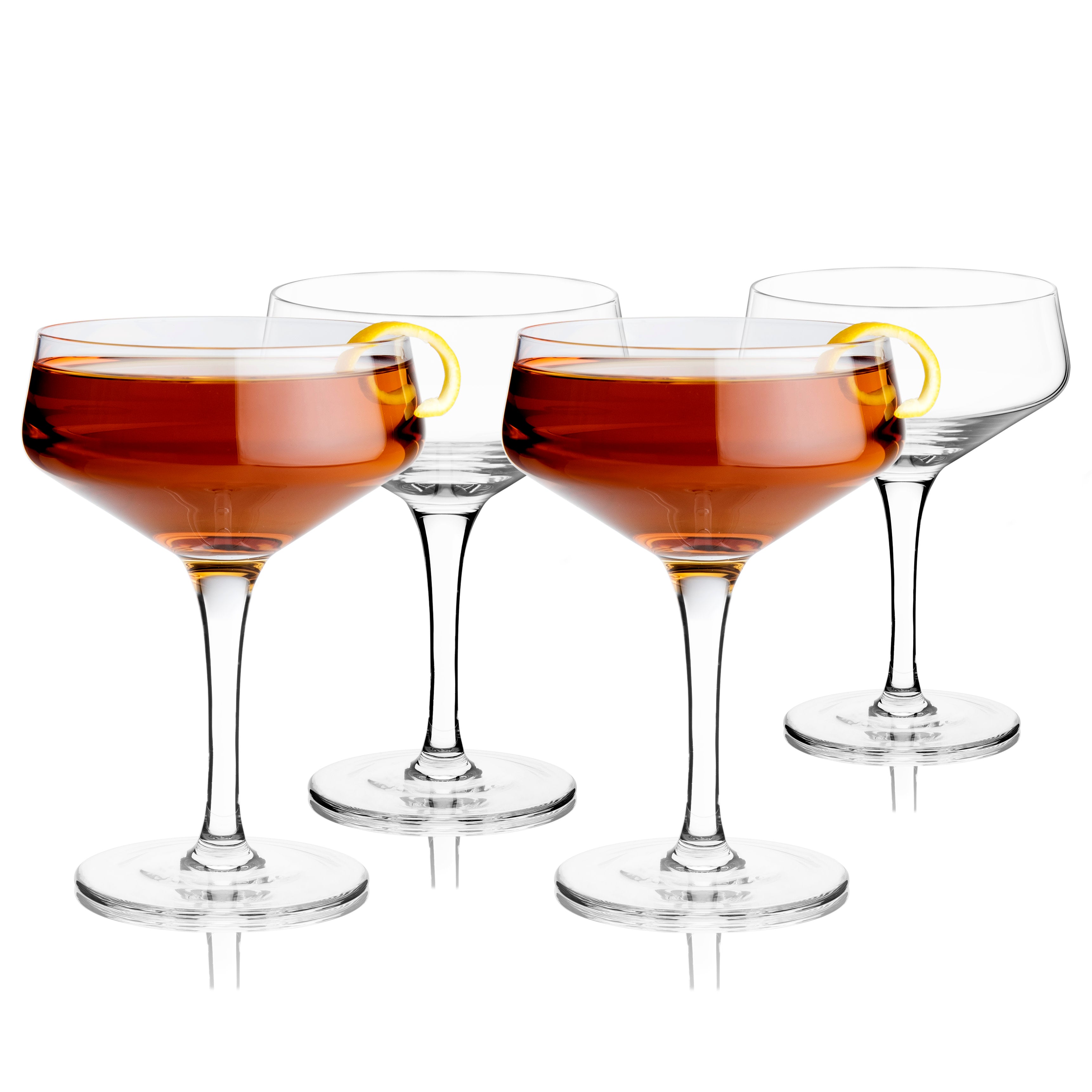 Raye Angled Crystal Coupe Glasses Set of 4 - Elegant Champagne Flutes for Weddings, Parties & Special Occasions