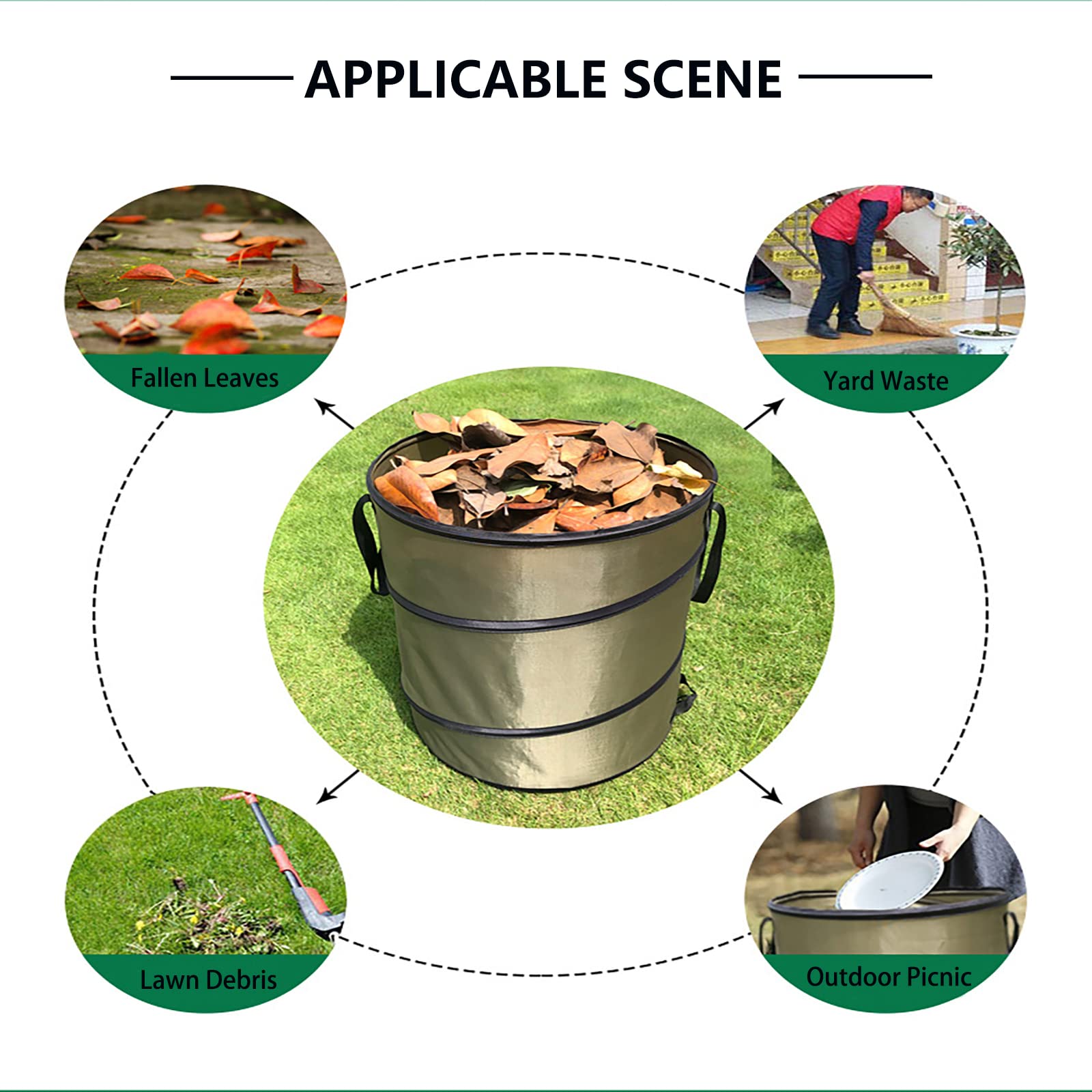 **10 Gallon Green Pop-Up Camping Trash Can - Foldable Reusable Outdoor Garbage Bin for Camping, Car, Garden & Yard Waste - Portable Recycling Bin for Picnics, Hiking & Road Trips**