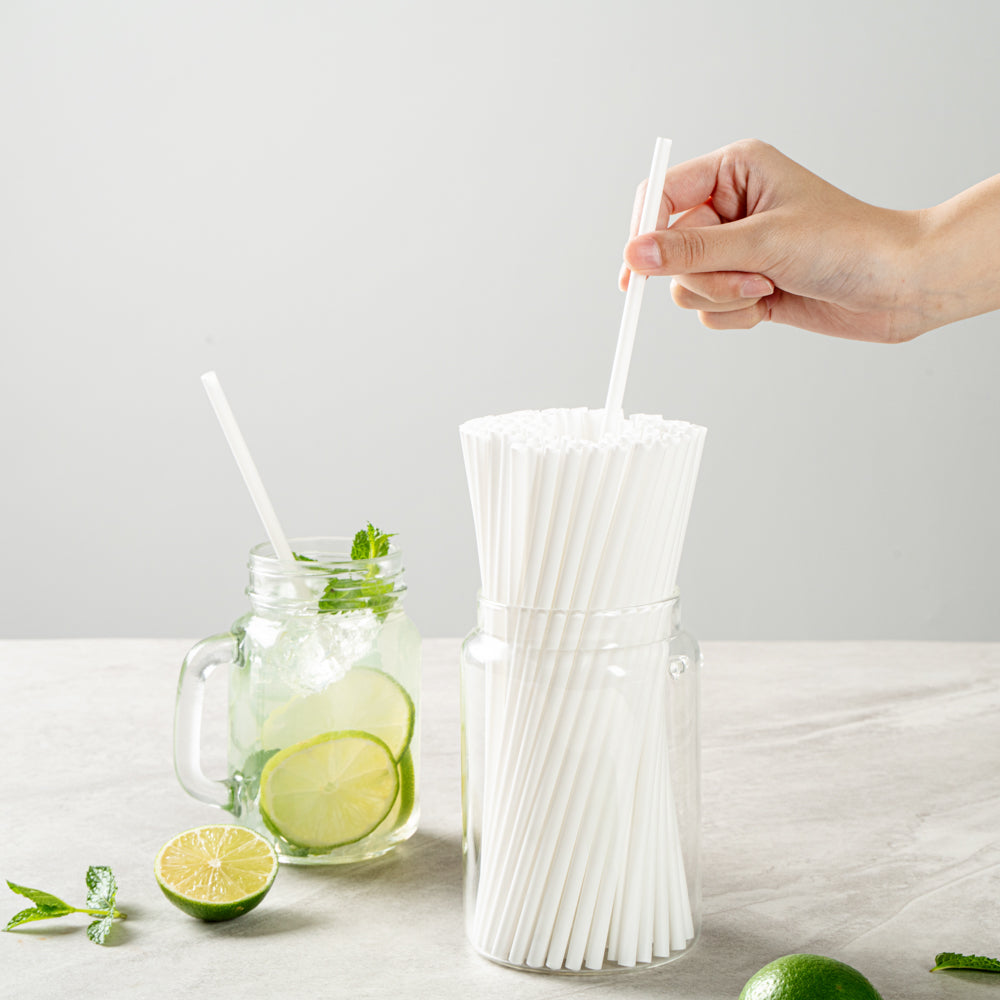 Eco-Friendly Compostable PLA/PBAT Plastic Straws - 8 1/4 Inch, 100 Count Box - Biodegradable Drinking Straws for Parties, Restaurants & Home Use