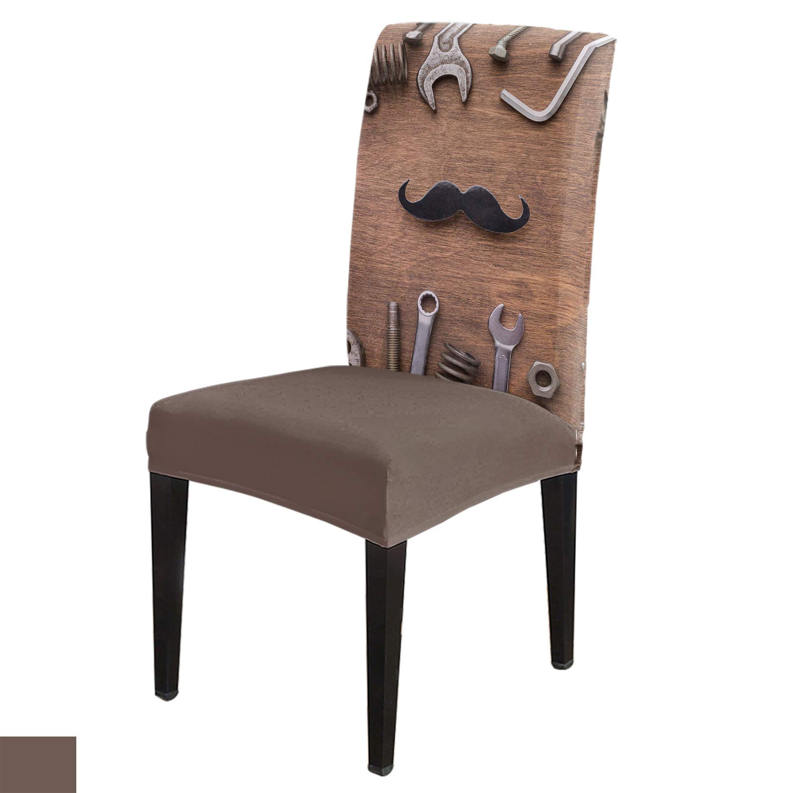 Stretchable Dining Chair Covers - Washable Slipcovers for Wooden Chairs | Removable Seat Protectors for Home, Living Room & Dining Room | Perfect for Parties, Hotels & Father's Day Decor (Moustache Design)