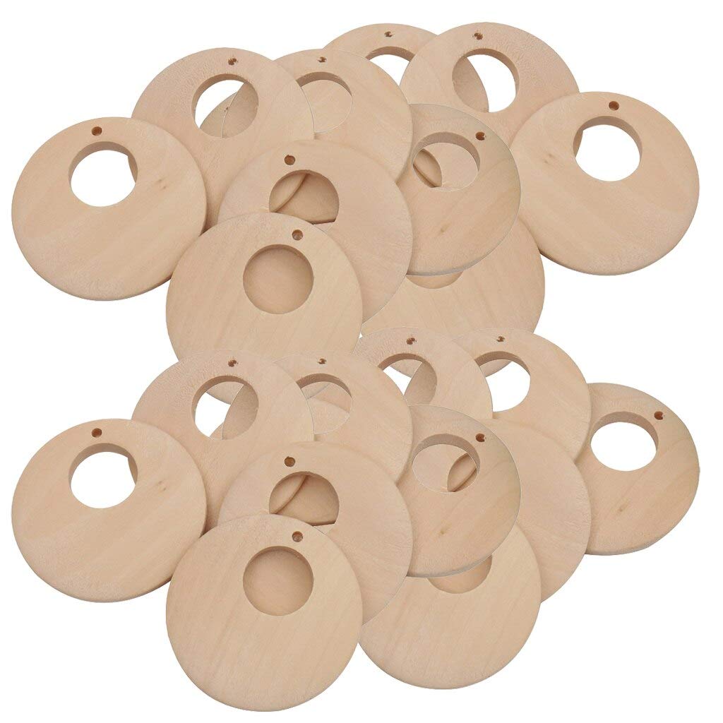 50 Pcs Unfinished Natural Wood Pendants - DIY Big Hole Charms for Earrings, Rings, Necklaces & Bracelets - Handmade Craft Supplies for Jewelry Making - Perfect for Boho, Wedding & Festival Accessories