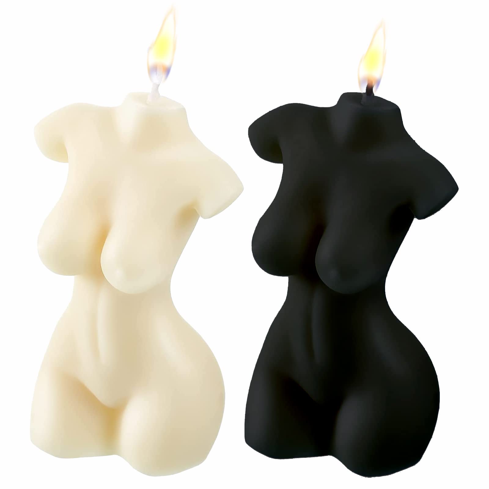 2PCS Female Body Shaped Soy Candles - Unscented White & Black Torso Candles for Home Decor, Aesthetic Bedroom & Bathroom Decoration, Romantic Dinner Ambiance, Spa Relaxation Gift Idea