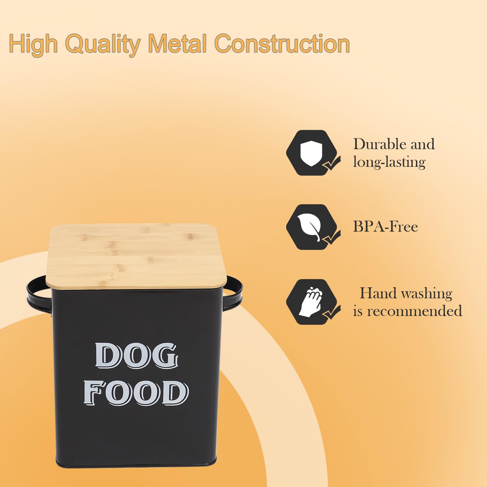 Premium Airtight Dog Food Storage Containers with Scoop - Coated Carbon Steel Canisters with Wood Lids - Pet Food & Treats Organizer for Freshness - Ideal for Kitchen, Pantry or Pet Feeding Station