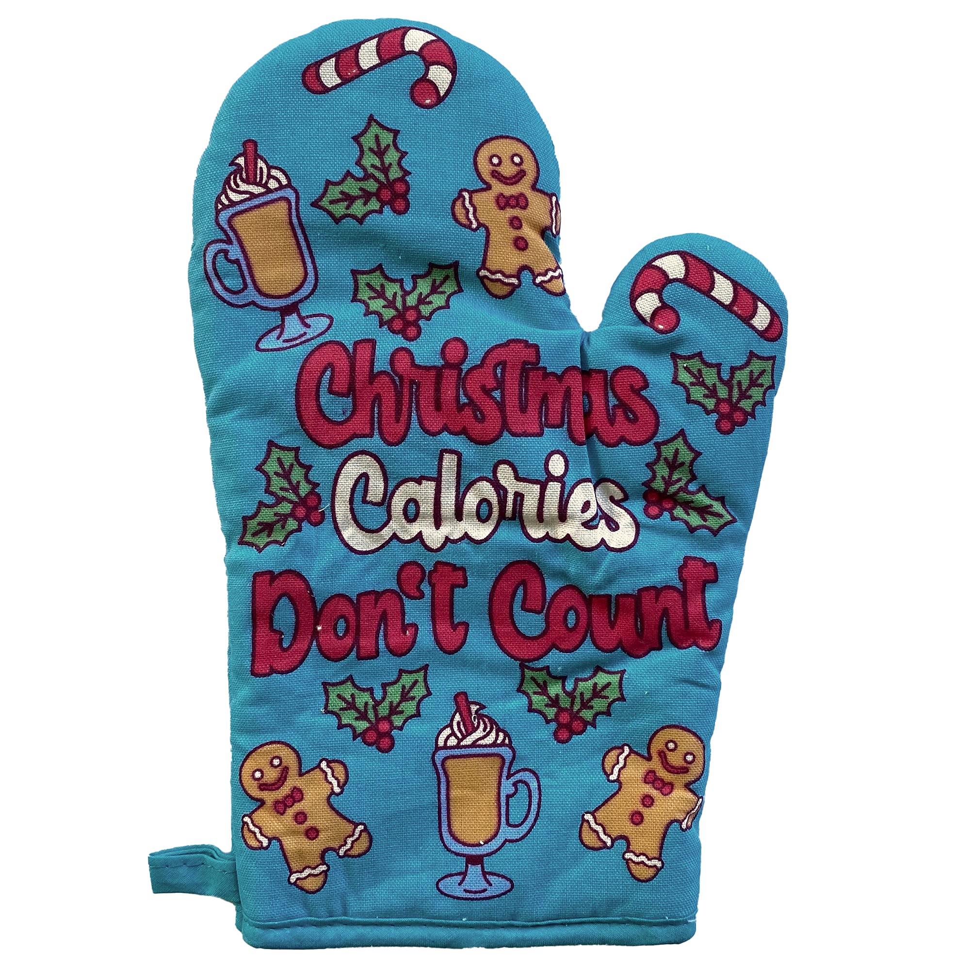 Funny Christmas Oven Mitt - 'Calories Don't Count' Holiday Baking Glove with Gingerbread Design | Novelty Kitchen Gift for Bakers, Cookie Decorating & Festive Cooking