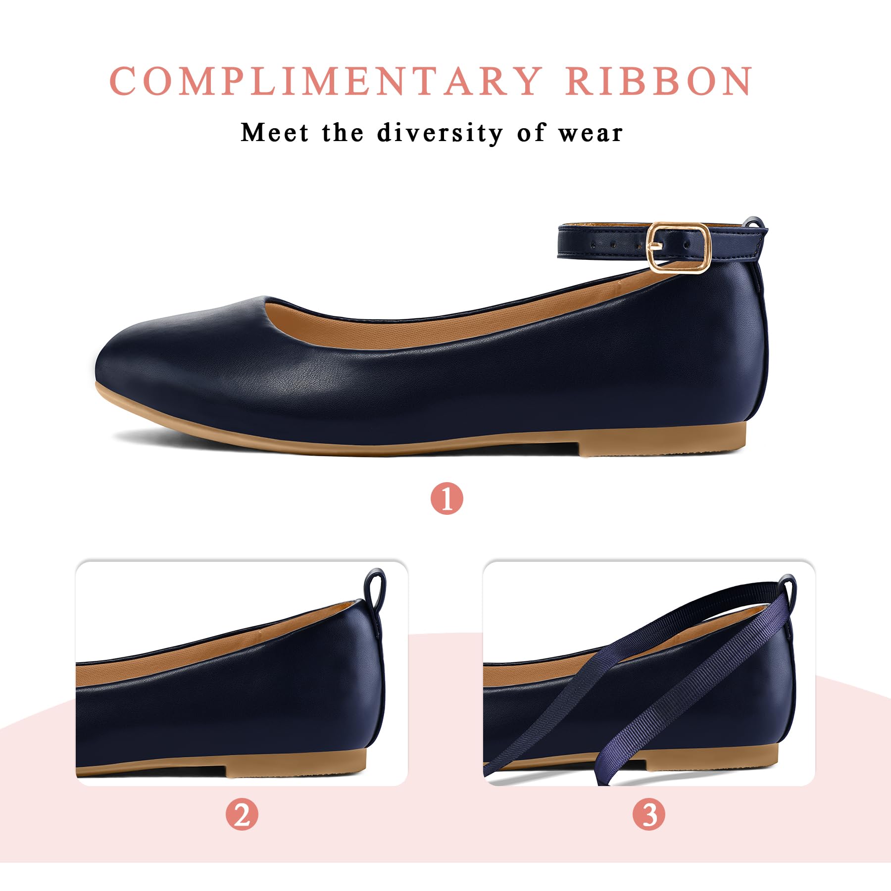 K KomForme Girls' Ballet Flats with Ankle Strap - Comfortable Dress Shoes for Toddler, Little Kid & Big Kid - Perfect for Dance Recitals, School Events & Special Occasions