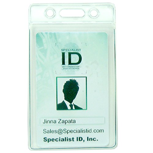 Specialist ID 100 Clear Vertical Badge Holders With Fold Over Top Flap - Premium Plastic ID Card Holders for Security, Events & Workplace Identification