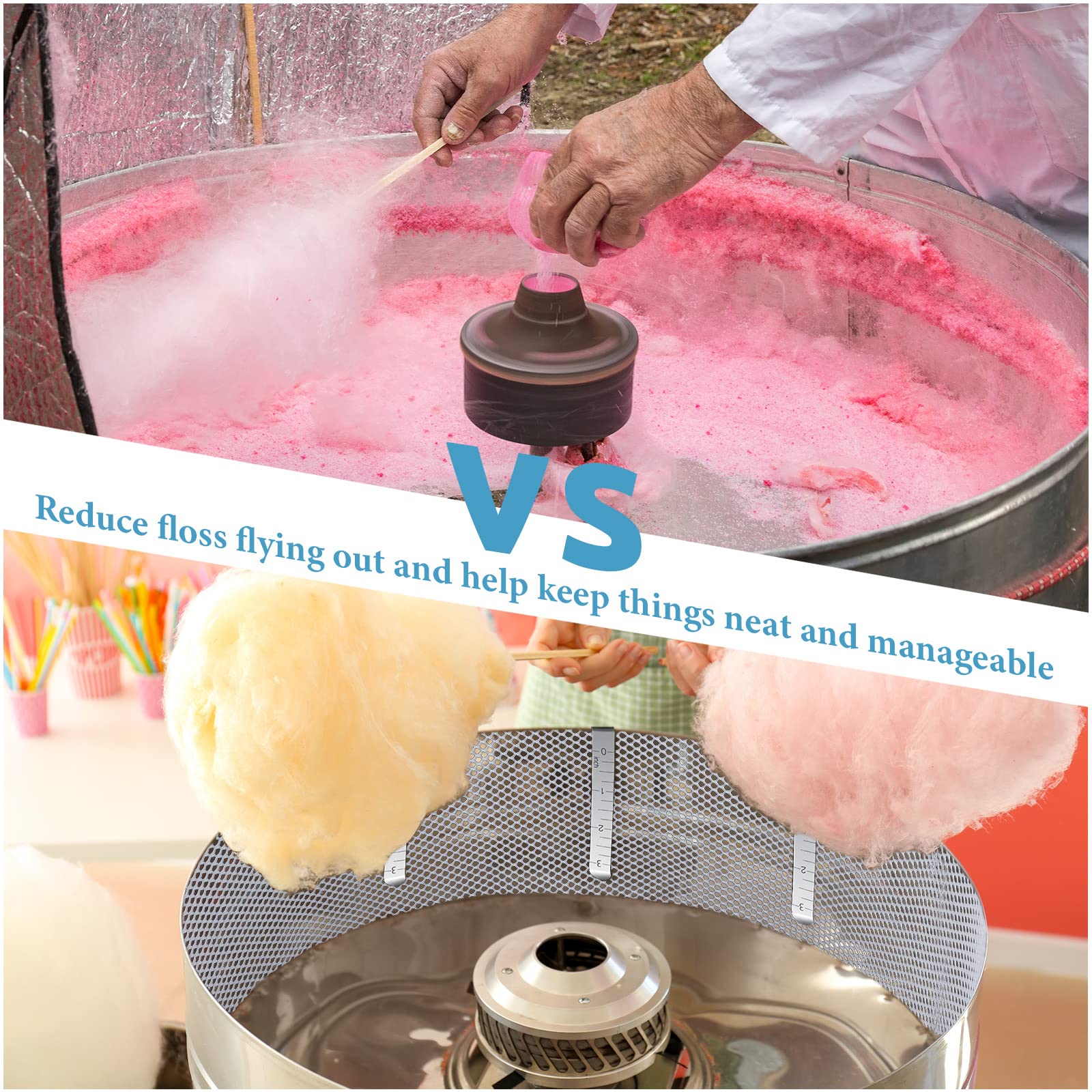 Cotton Candy Machine Stabilizer Kit - 4 Stainless Steel Clips & Mesh for 20-Inch Bowl | Replacement Parts for Most Candy Floss Makers | Perfect for Parties, Carnivals & Home Use