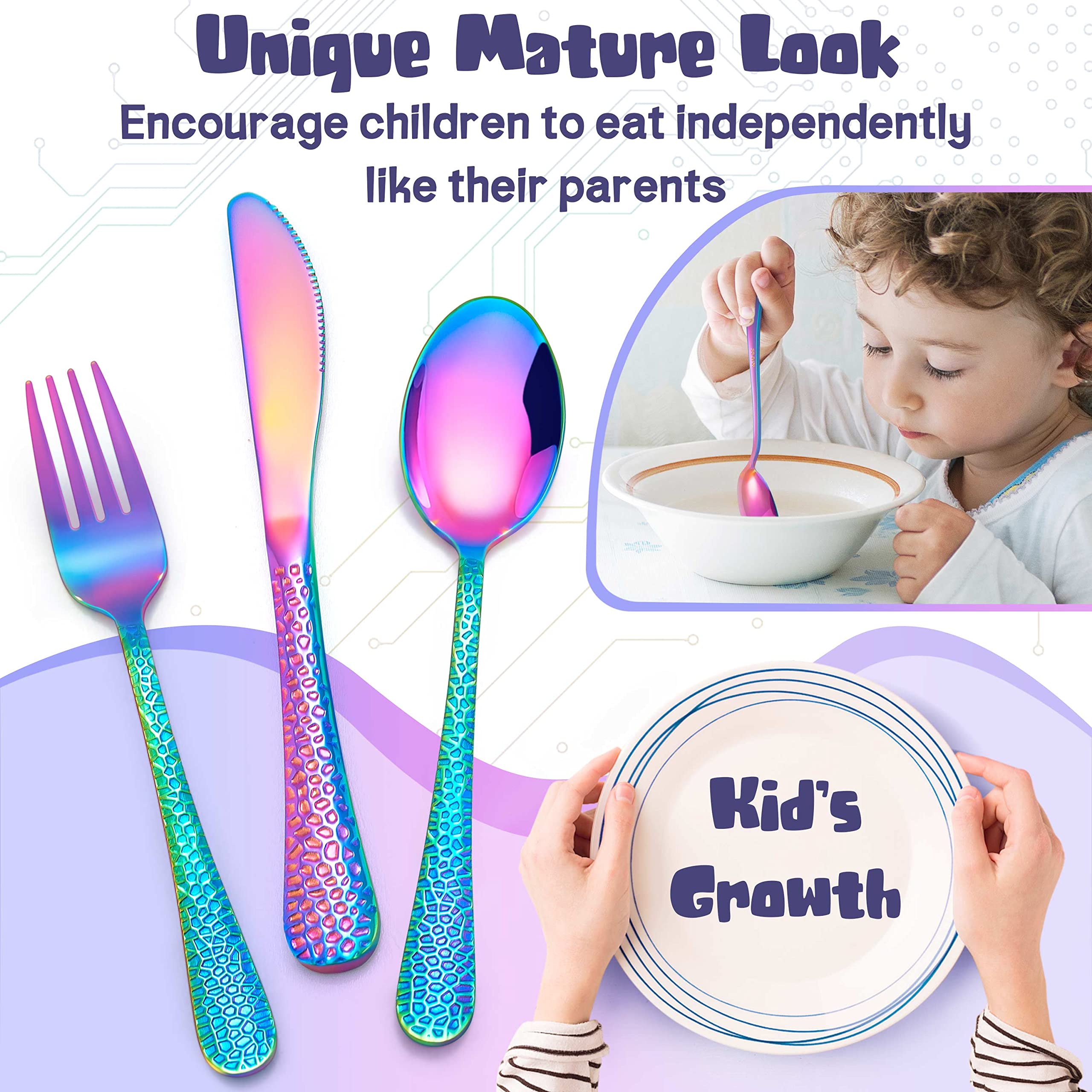 HaWare 9-Piece Stainless Steel Toddler Silverware Set - Kids Flatware with 3 Spoons, 3 Forks & 3 Knives - Hammered Mirror Finish Utensils for Preschoolers - Durable Children's Cutlery for Home, School & Restaurant Use