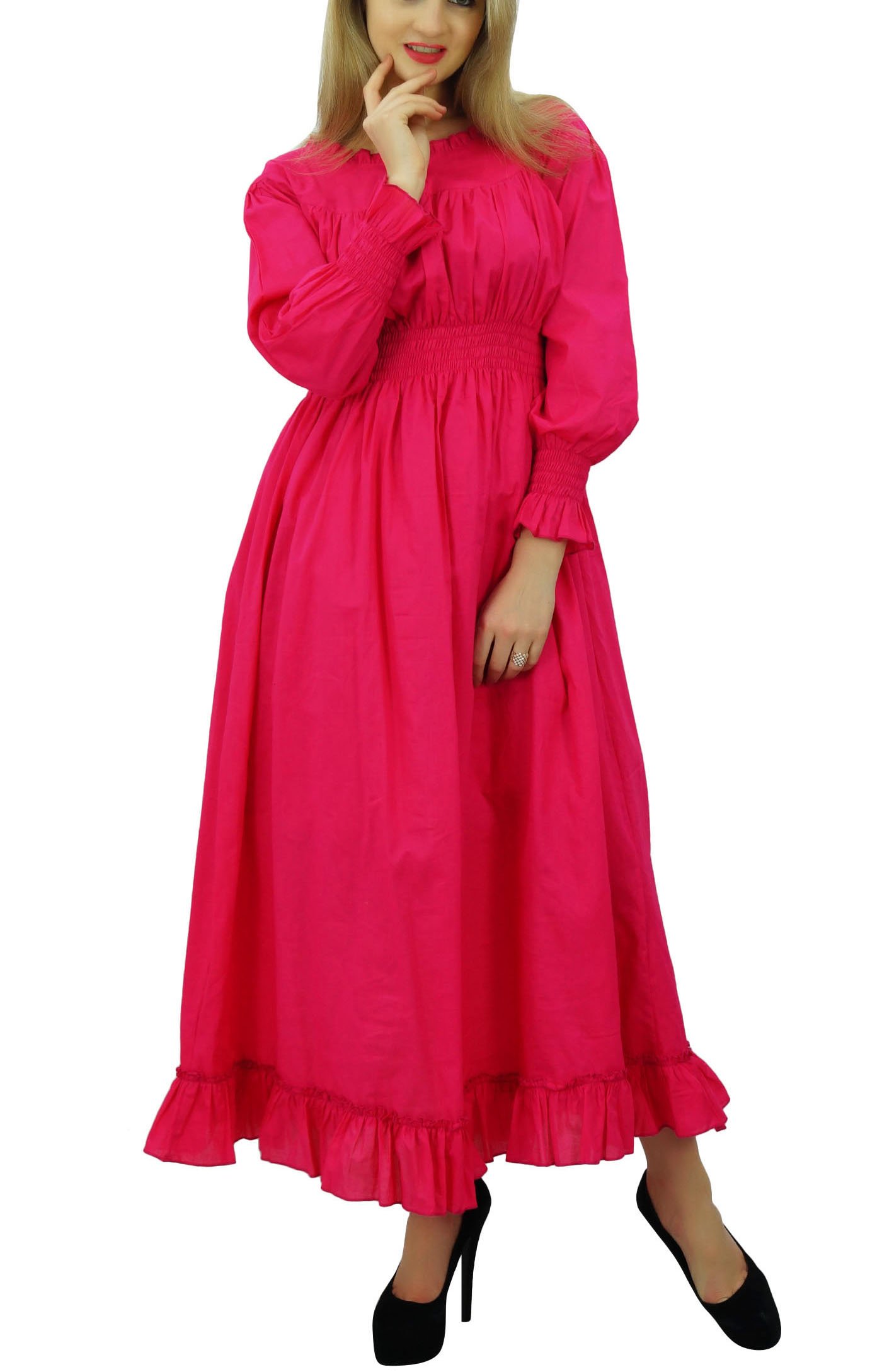 Bimba Women's Cotton Smocked Waist Long Casual Maxi Dress - Flowy Summer Beach Dress for Vacation, Brunch & Outdoor Events